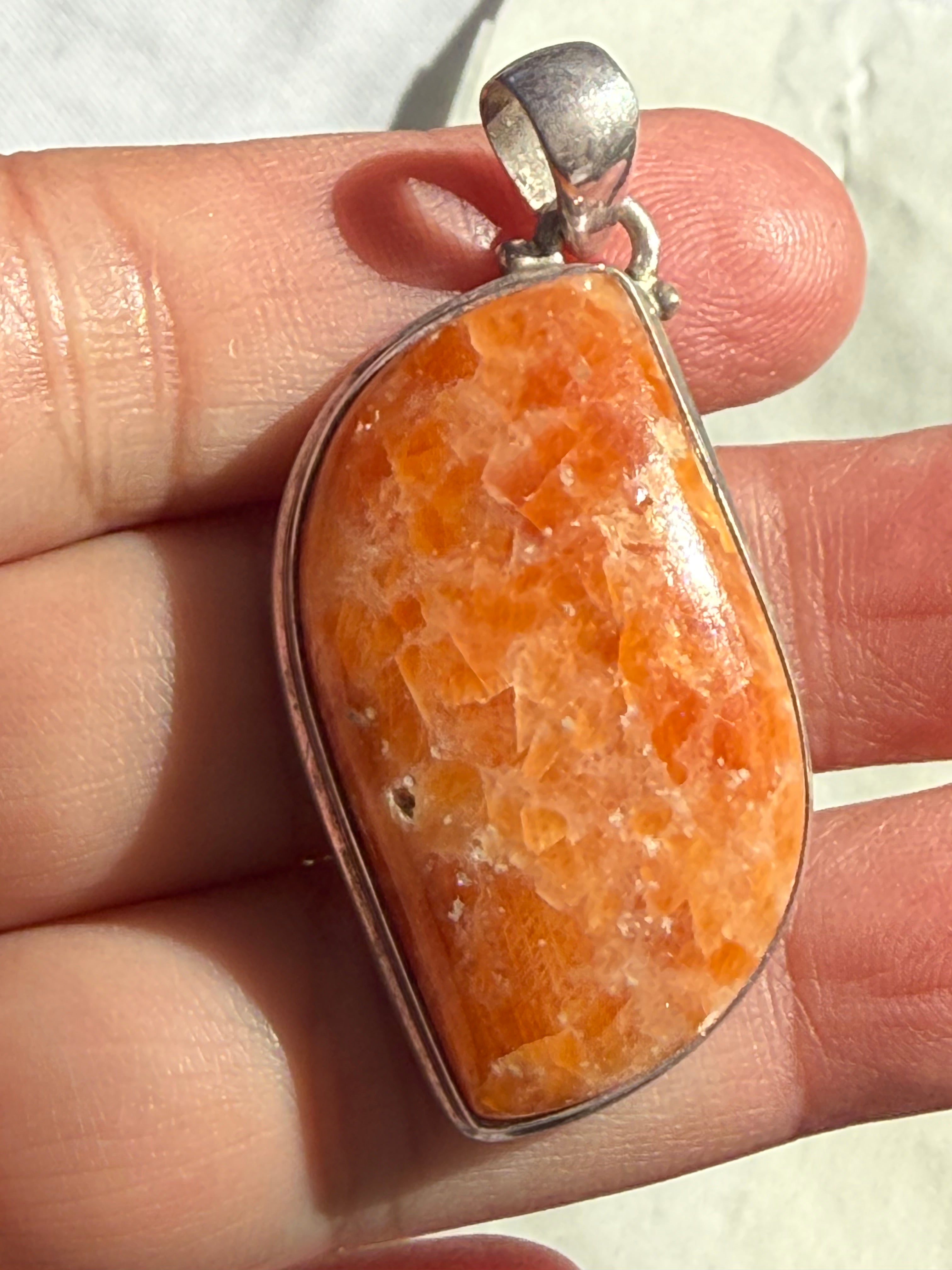 🧡 Orange Calcite Radiance Silver Pendant Crystal Wellness