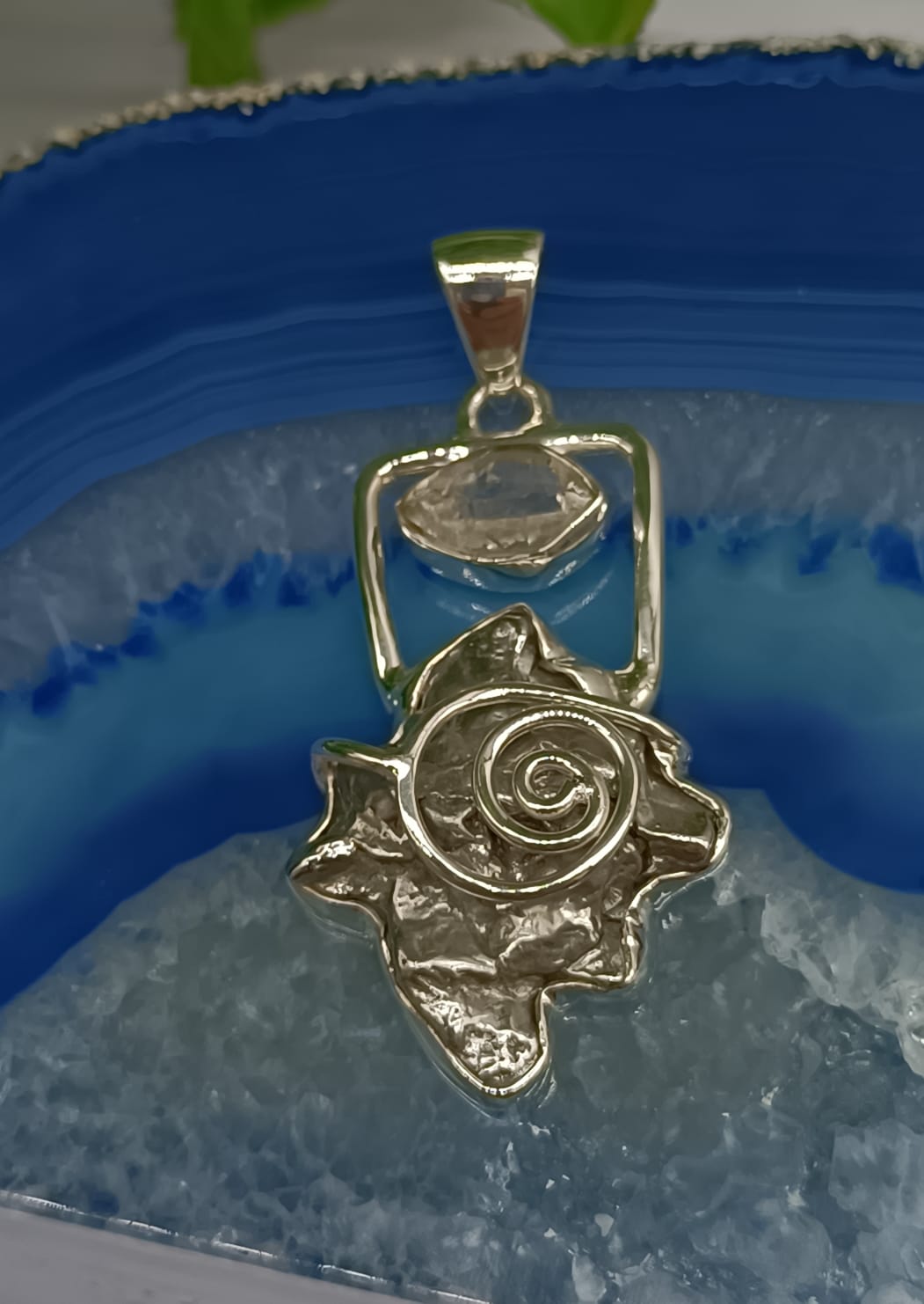 Campo Del Cielo and Herkimer Diamond in 925 Sterling Silver Pendant (Silver Chain Included) Crystal Wellness