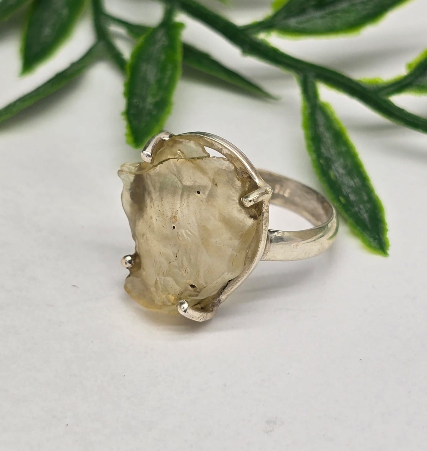 Libyan Gold Desert Glass 925 Silver Ring Size 9 Crystal Wellness