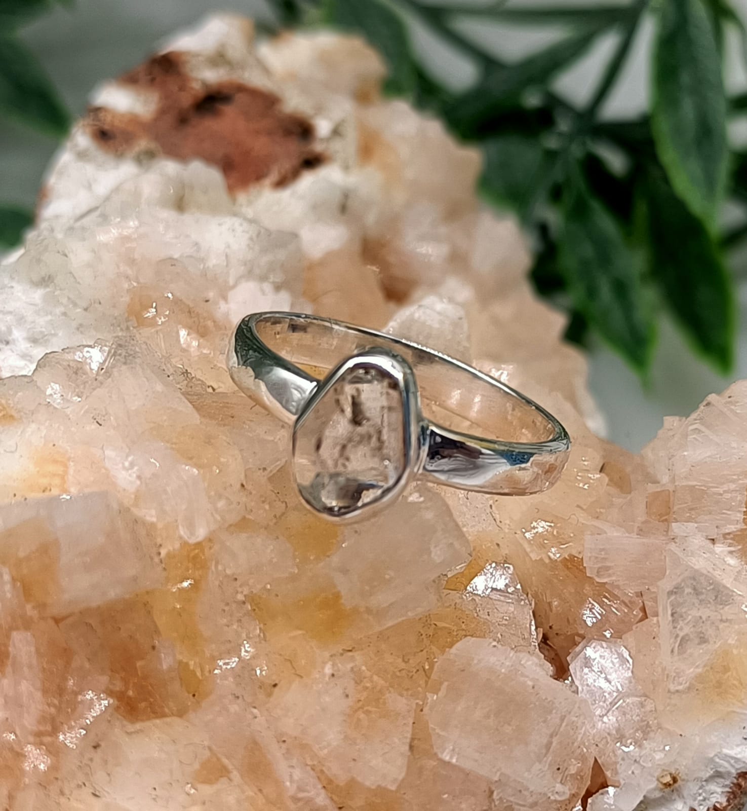 Genuine Herkimer Diamond in 925 Sterling Silver Ring Crystal Wellness
