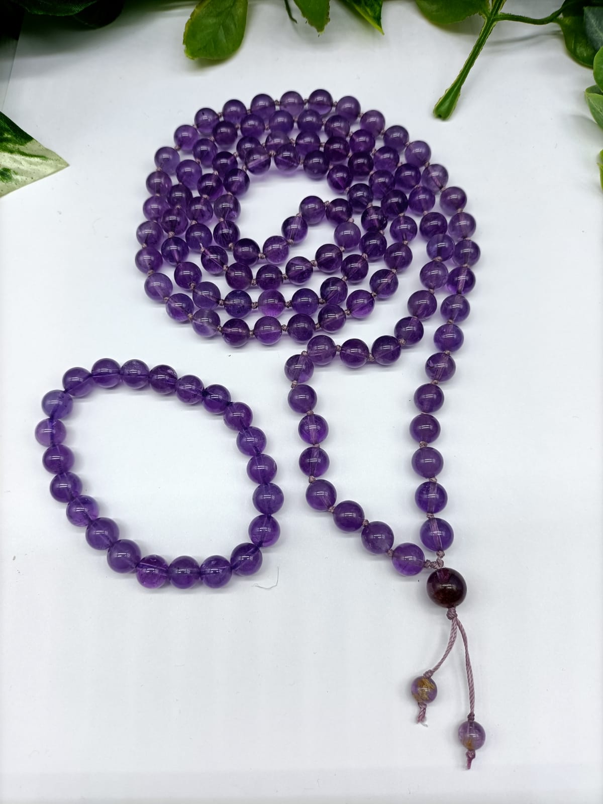 Amethyst Mala Beads 8mm with Bracelet Included - Crystal Wellness
