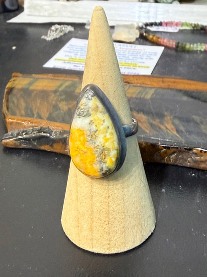 🐝 Bumblebee Jasper Silver Ring — Joy, Confidence & Personal Power, size 8 Crystal Wellness