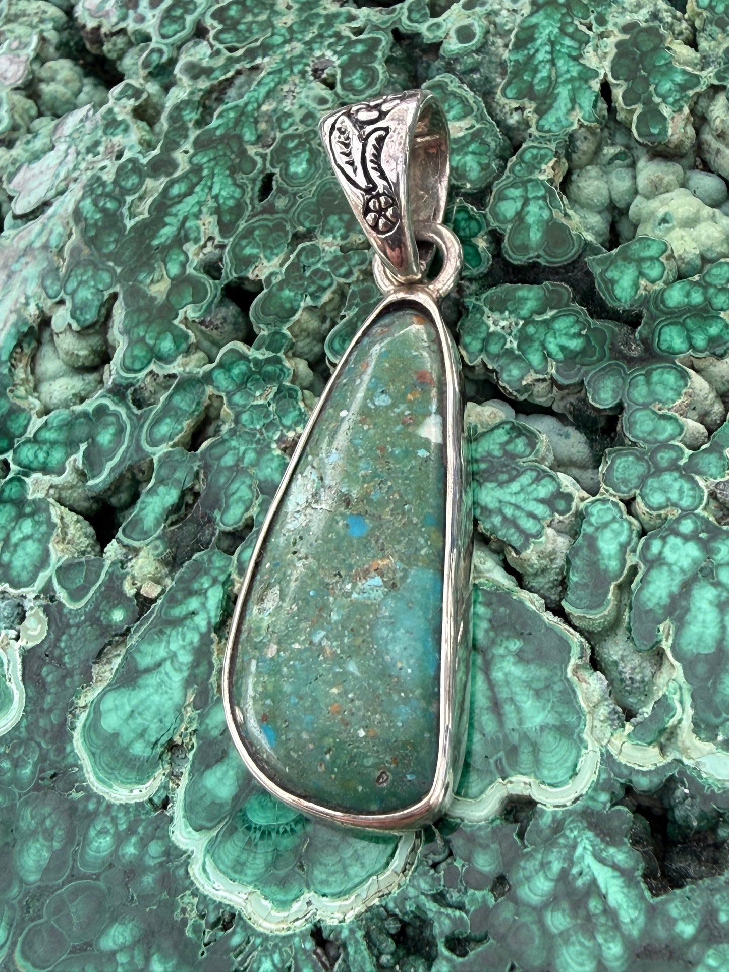 Turquoise Kemp Creek Silver Pendant 30mmx11mm Crystal Wellness