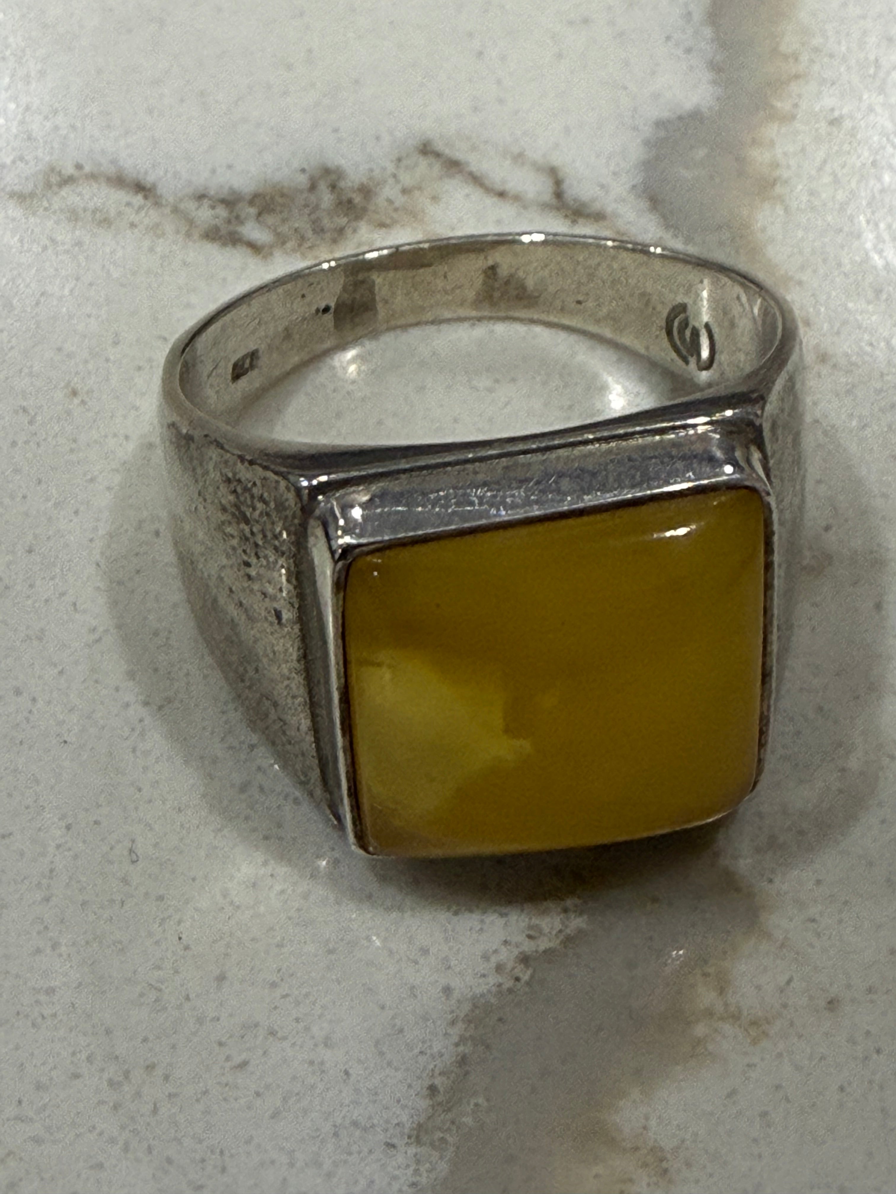 Butterscotch Amber Men’s Silver Ring – Size 11 Crystal Wellness