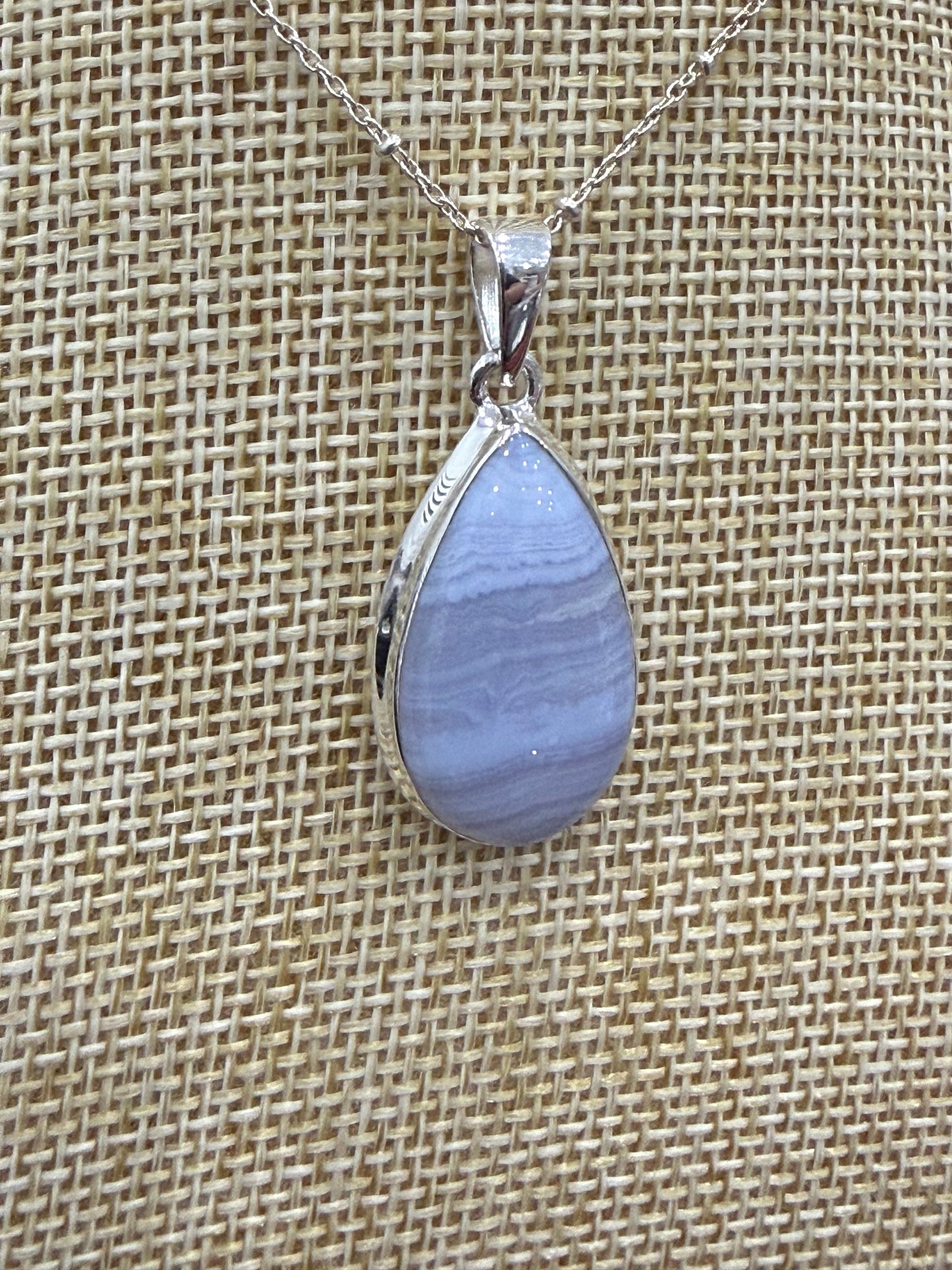 Blue Lace Agate Sterling Silver (92.5) Pendant Teardrop – 27x16 mm Crystal Wellness