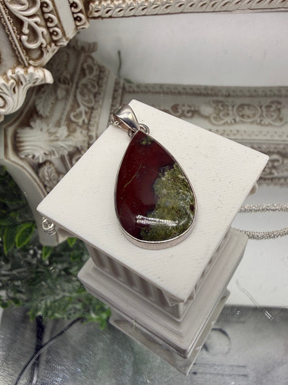 Dragon Blood Jasper Sterling Silver (92.5) Pendant – 29x16mm Crystal Wellness