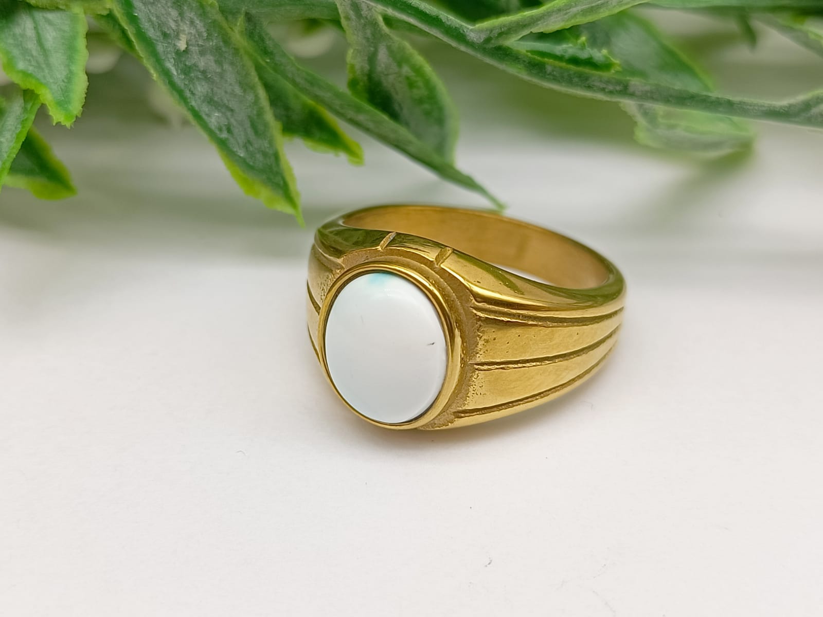 Howlite Titanium Gold Plated Ring Size 10 US Crystal Wellness