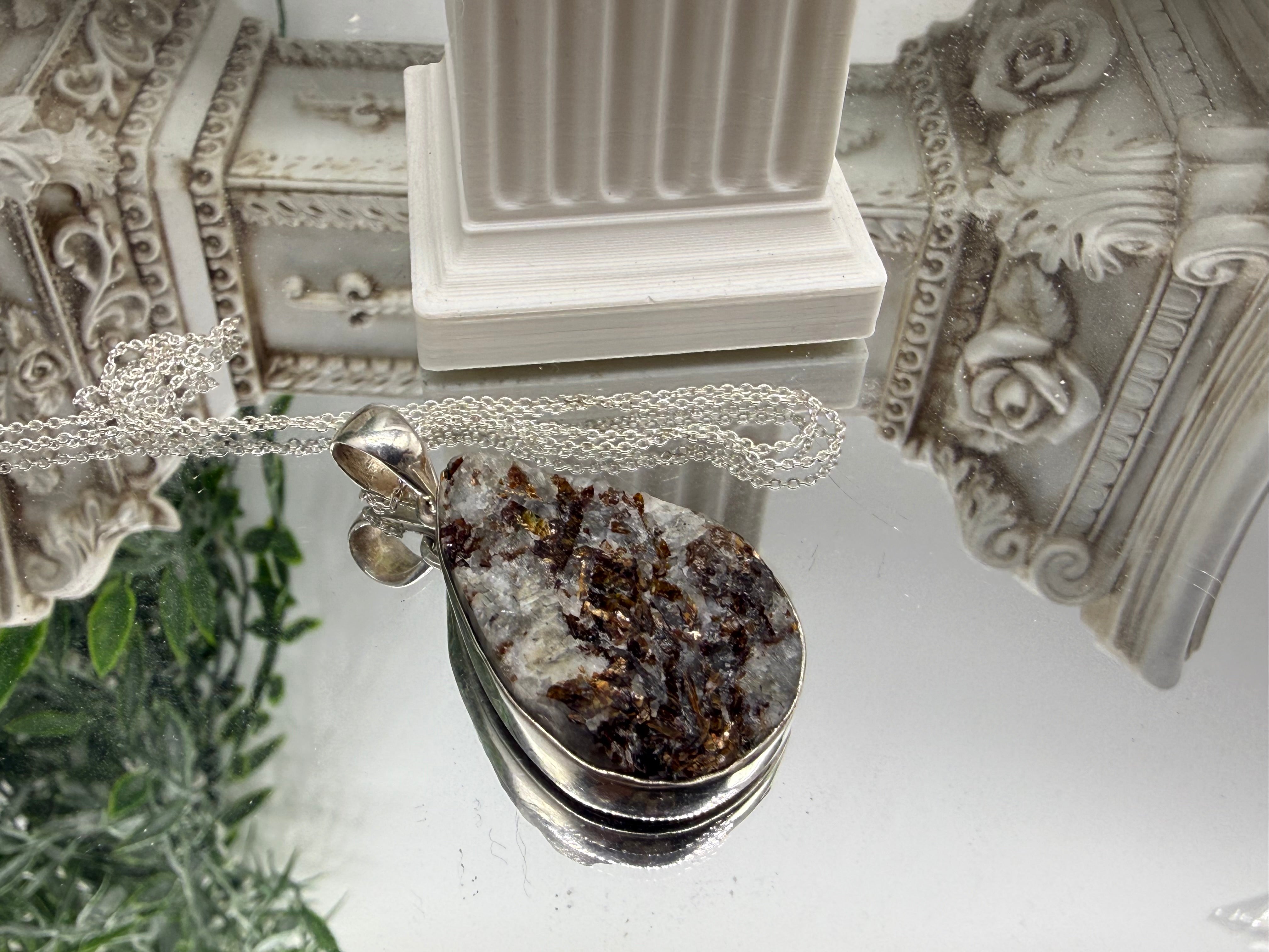 Raw Astrophyllite Sterling Silver Pendant , 31x22 mm Crystal Wellness