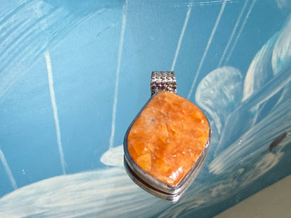 Orange Calcite Pendant — Joy, Vitality & Creative Energy, 37mmx27mm Crystal Wellness