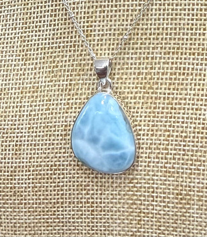 Larimar 925 Sterling Silver Pendant Crystal Wellness