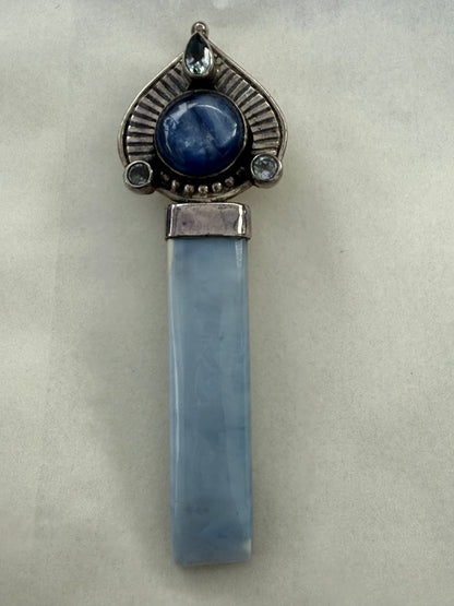 Owyhee Opal, Blue Topaz & Blue Kyanite Silver Pendant 60mmx20mm Crystal Wellness