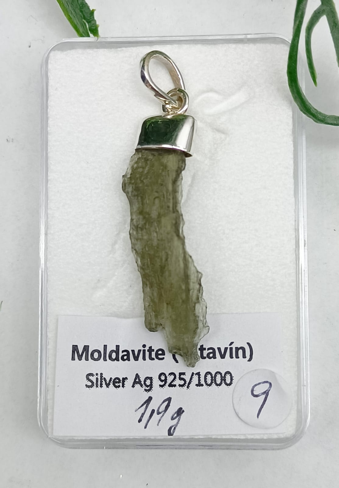 1.9g Authentic Moldavite 925 Sterling Silver Pendant 30x9mm Crystal Wellness