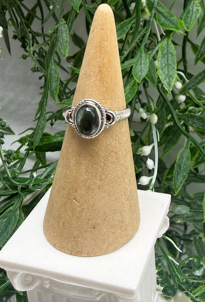 Seraphinite Sterling Silver Ring – 8x4mm, Size 7 Crystal Wellness