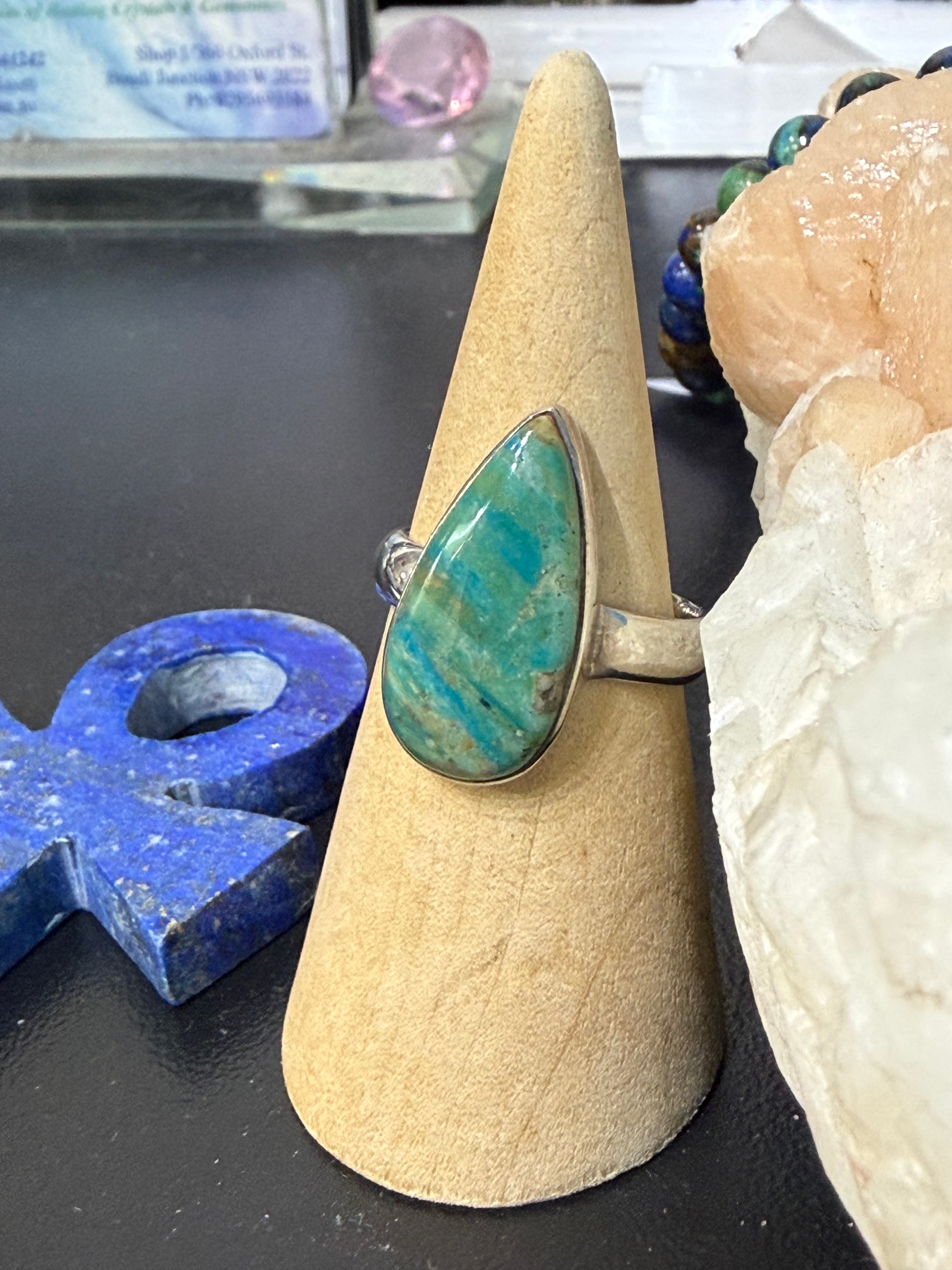Peruvian Chrysoprase Ring, size 9 — Heart Healing, Joy & Abundance Crystal Wellness