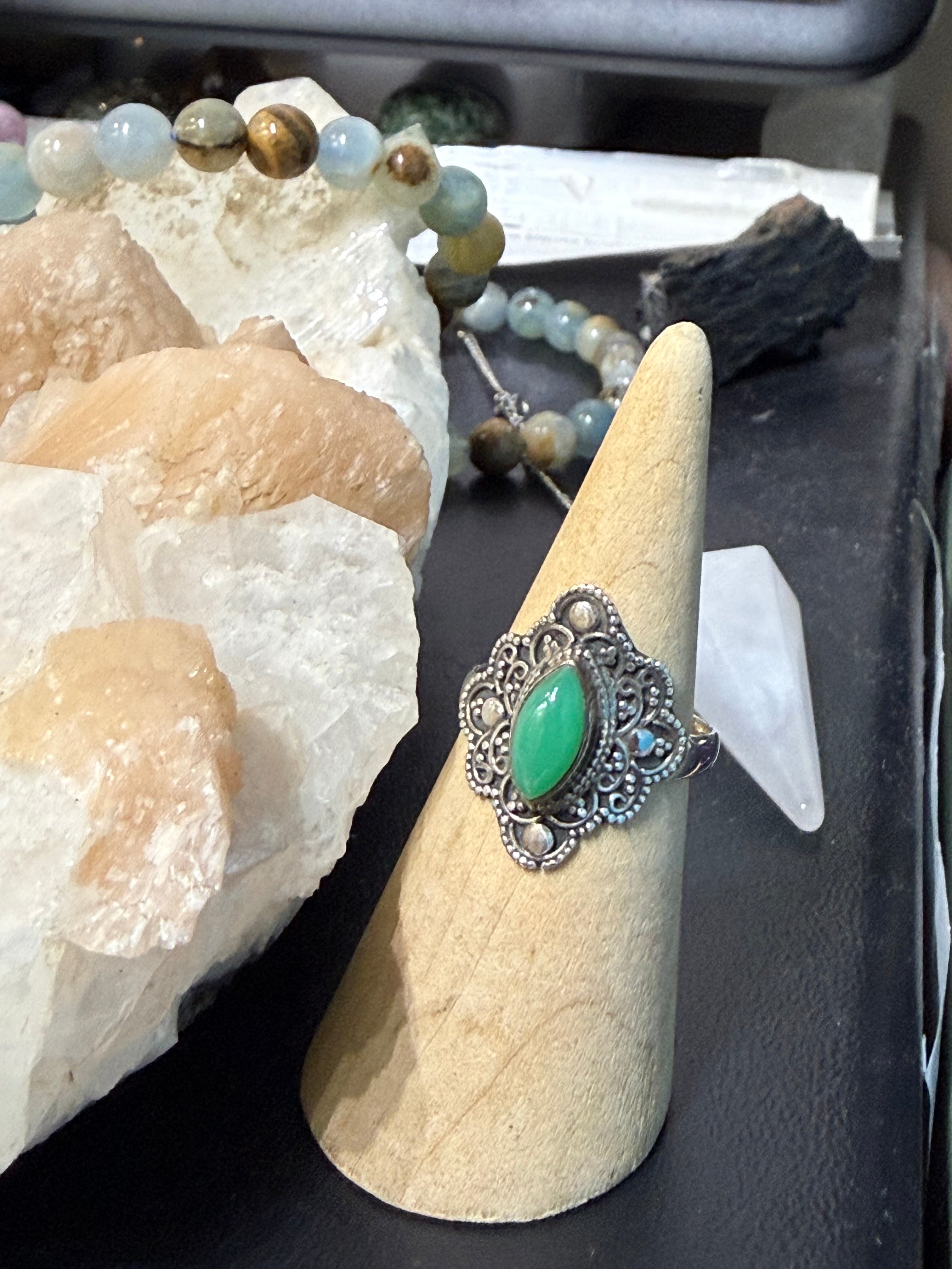 Chrysoprase Ring (works beautifully for either jewellery piece), size 8 Crystal Wellness