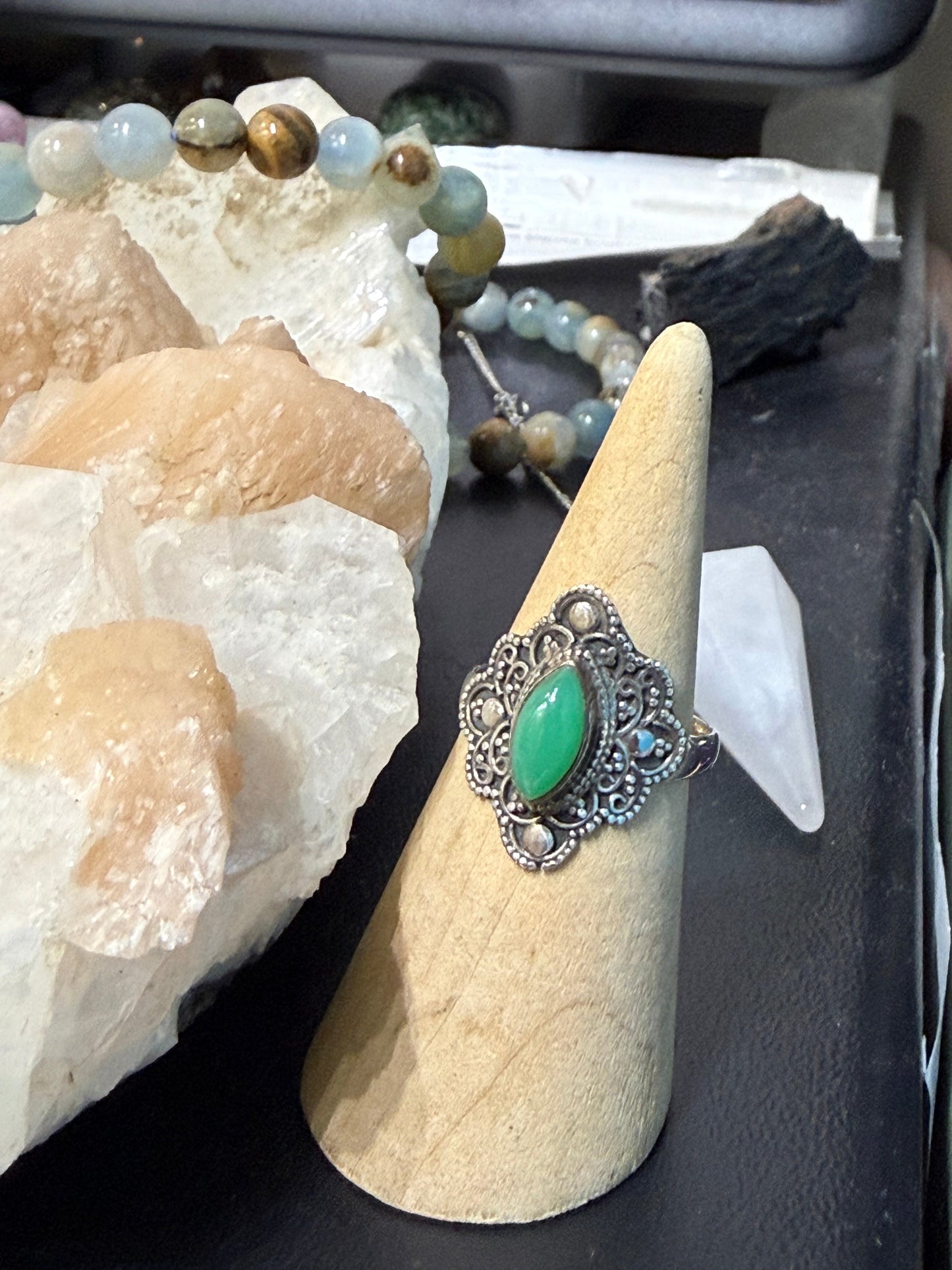 Chrysoprase Ring (works beautifully for either jewellery piece), size 8 Crystal Wellness
