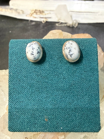 Dendritic Opal Stud Earrings – Growth • Harmony • Inner Wisdom, 9mmx6mm Crystal Wellness