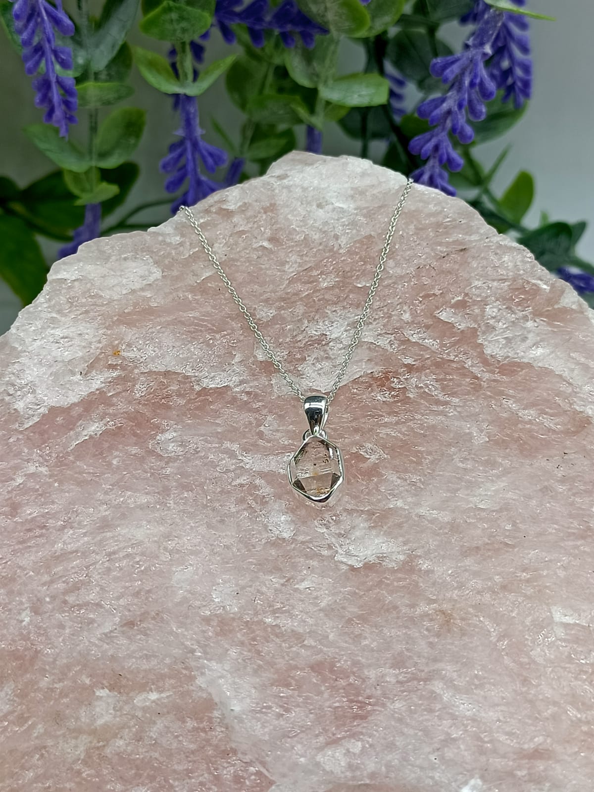 Genuine Herkimer Diamond 925 Sterling Silver Pendant - Silver chain included Crystal Wellness