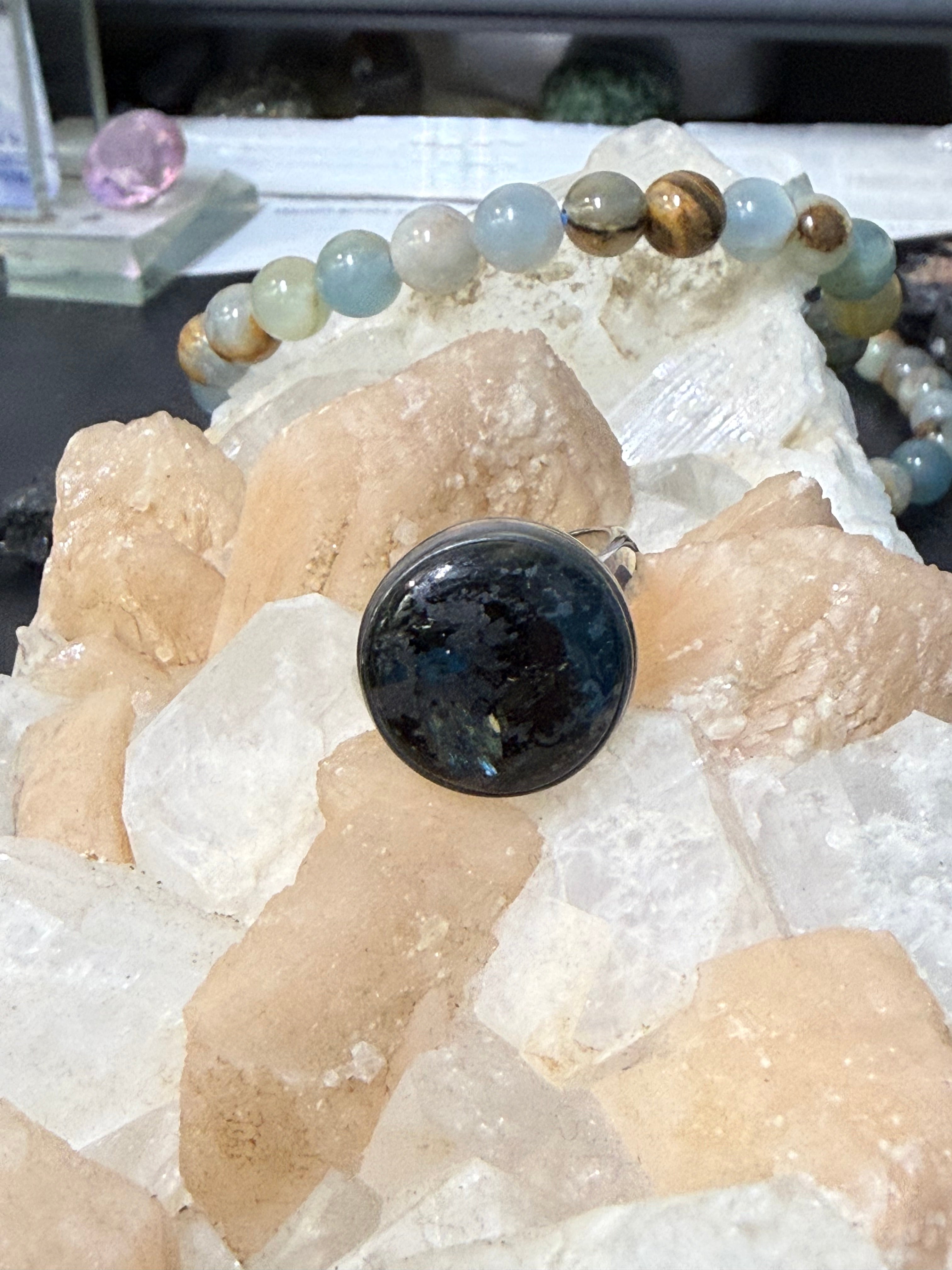 Nuummite Ring, size 8 – The Sorcerer’s Stone of Deep Protection Crystal Wellness