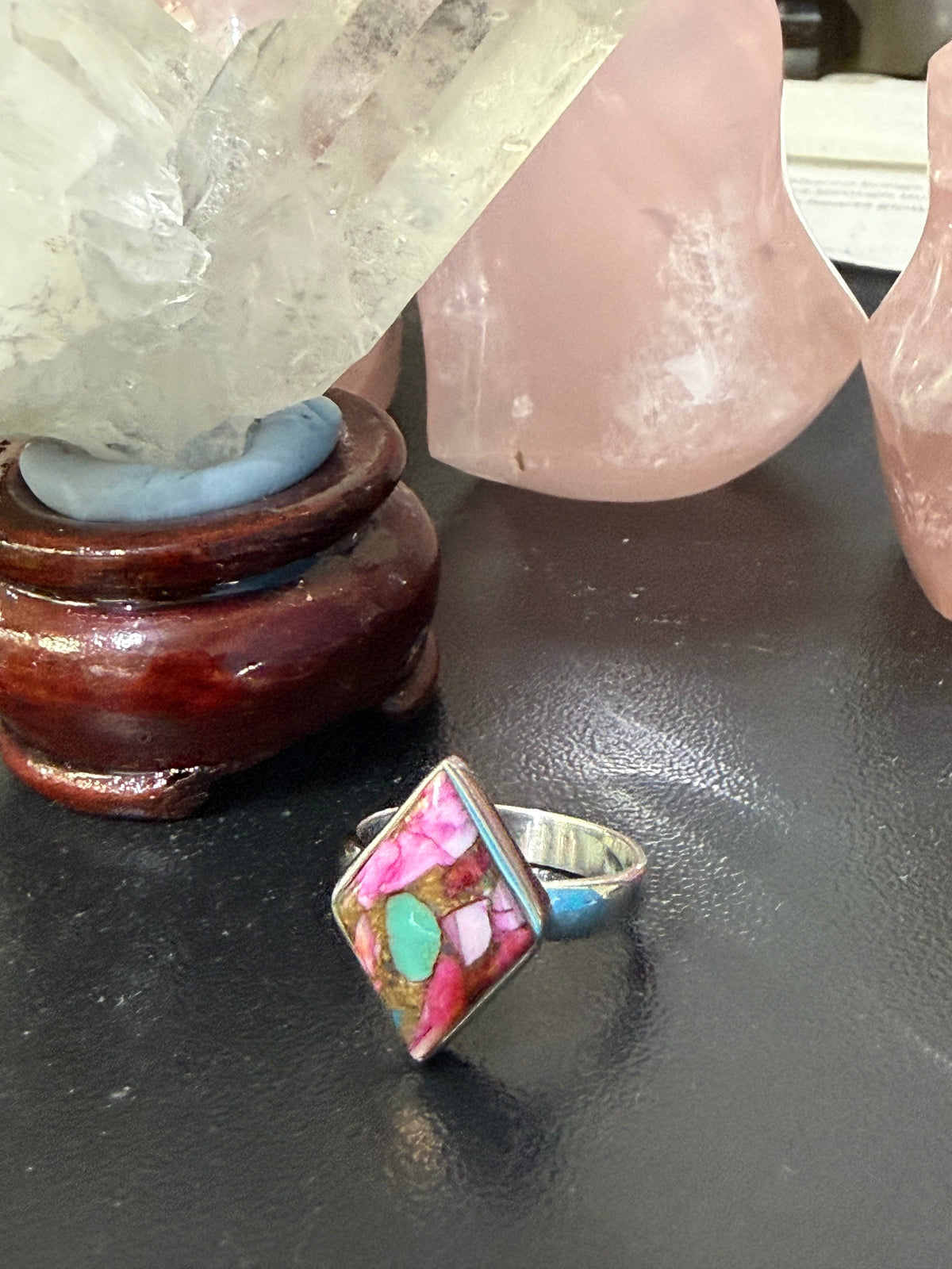 KINGMAN PINK DAHLIA TURQUOISE RING – Love, Confidence & Emotional Balance, size 8 Crystal Wellness