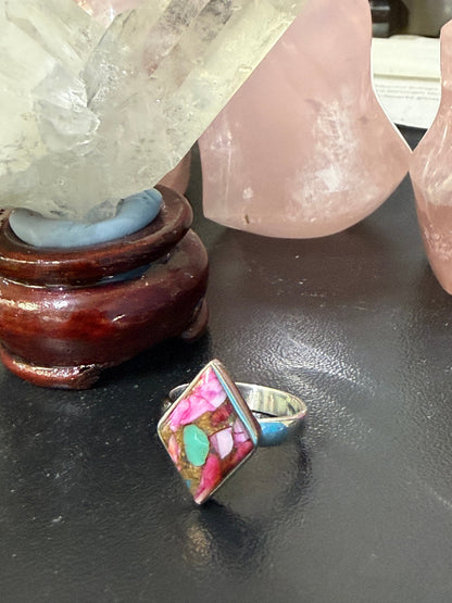 KINGMAN PINK DAHLIA TURQUOISE RING – Love, Confidence & Emotional Balance, size 8 Crystal Wellness