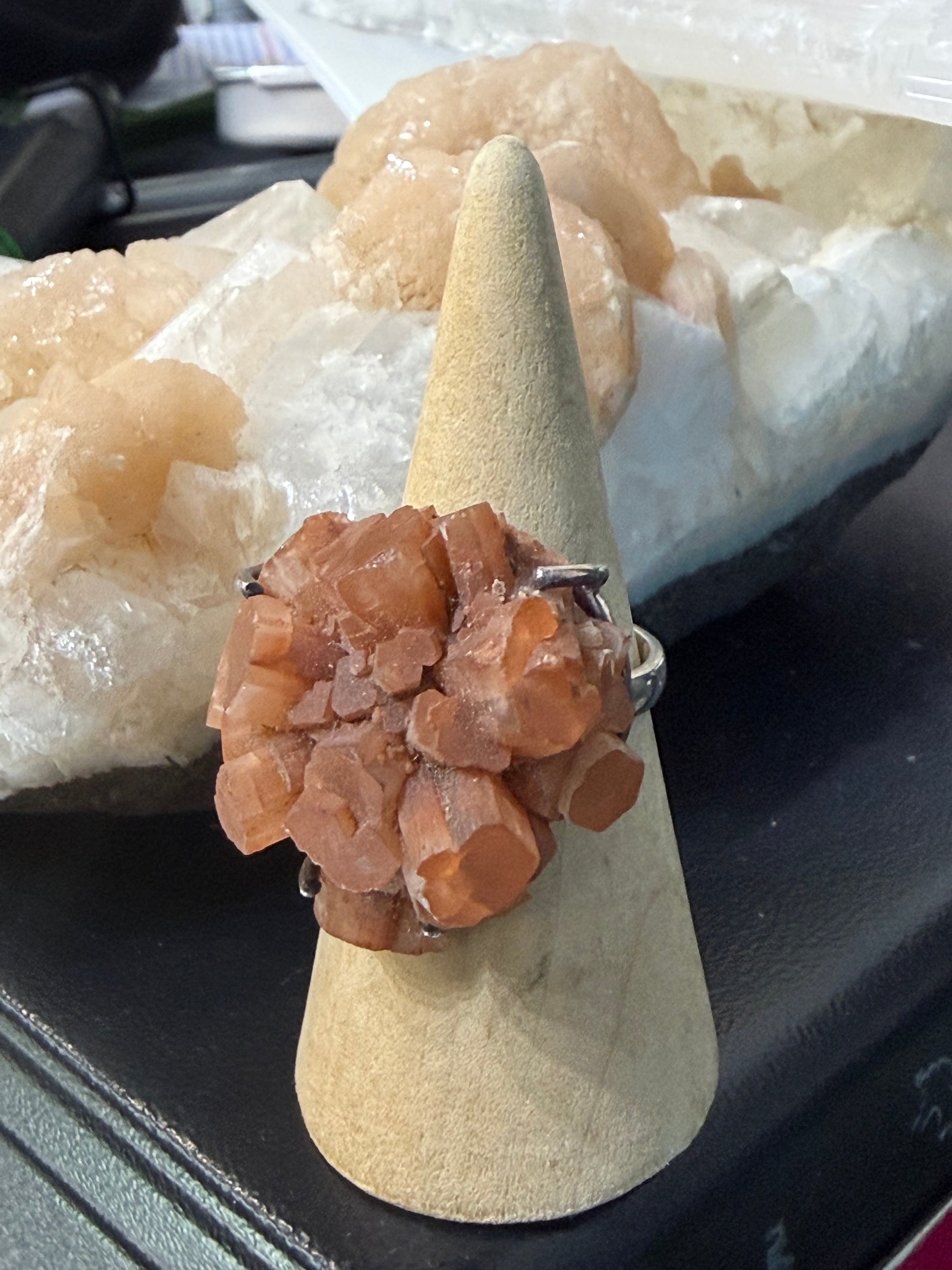 Aragonite Sputnik Ring, size 9 – Grounding, Stability & Inner Strength Crystal Wellness