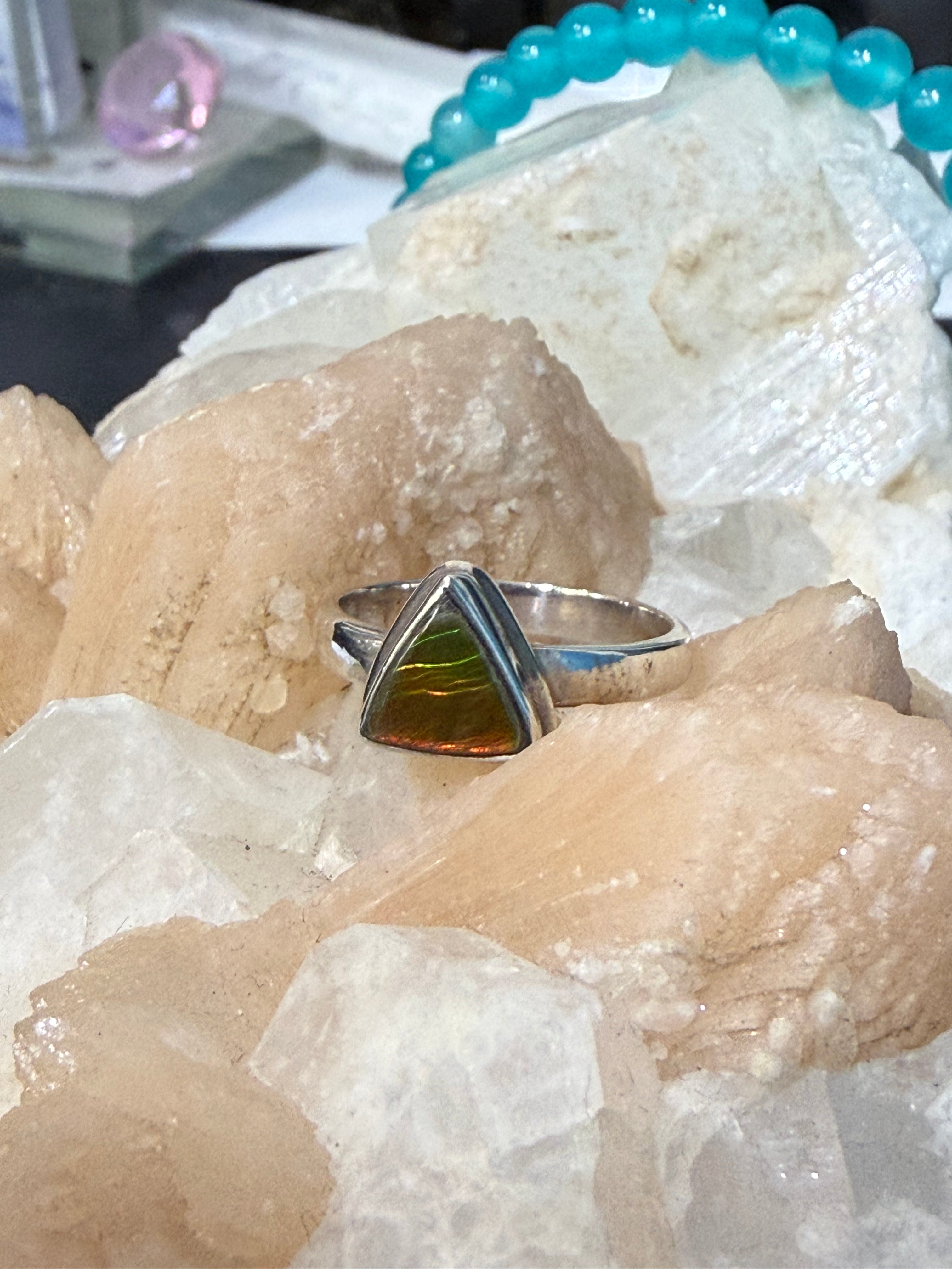 Ammolite Ring, size 7  – Ancient Flame of Transformation Crystal Wellness