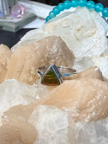 Ammolite Ring, size 7  – Ancient Flame of Transformation Crystal Wellness