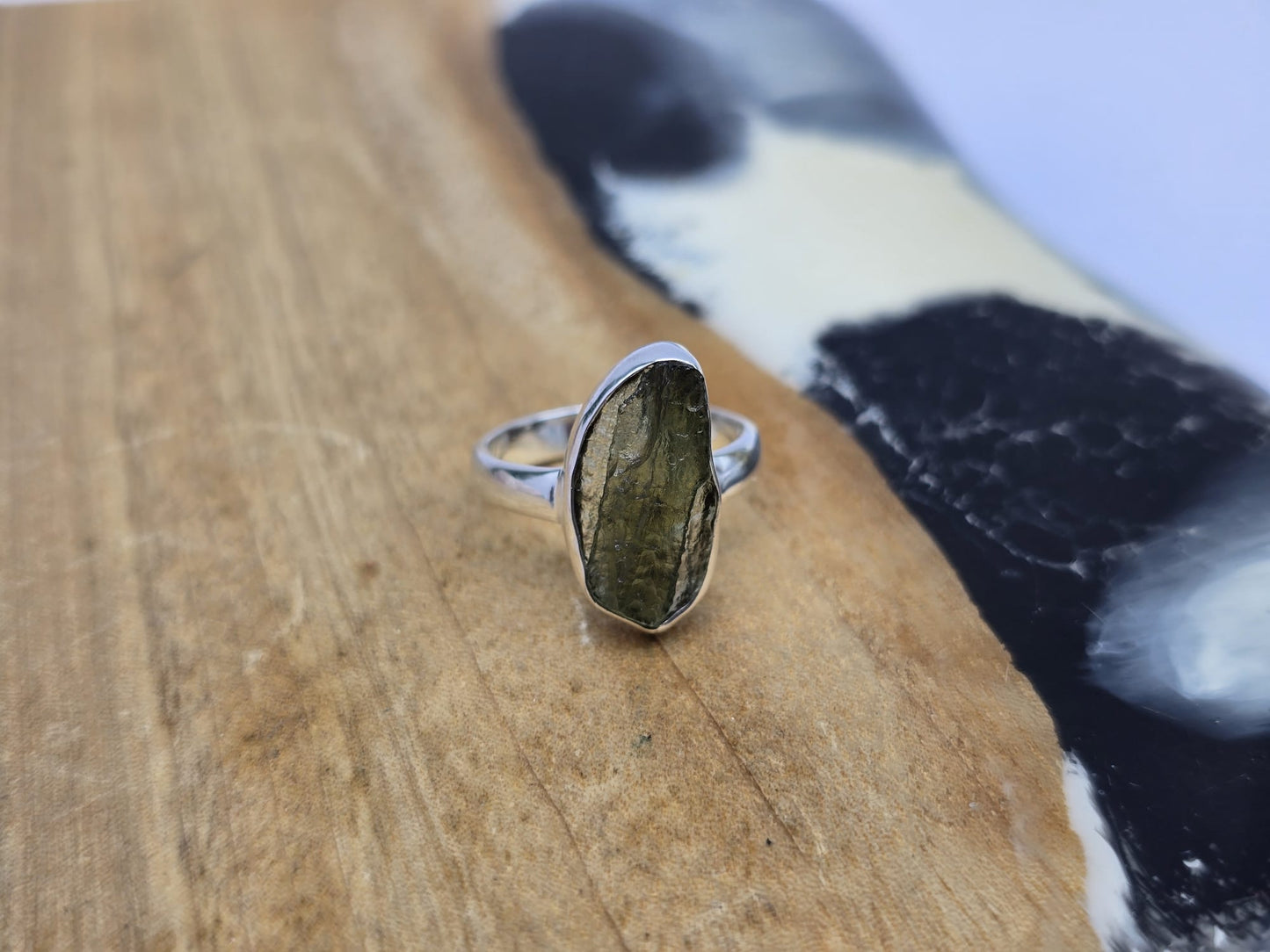 Moldavite 925 Sterling Silver Ring in Size 6 Crystal Wellness
