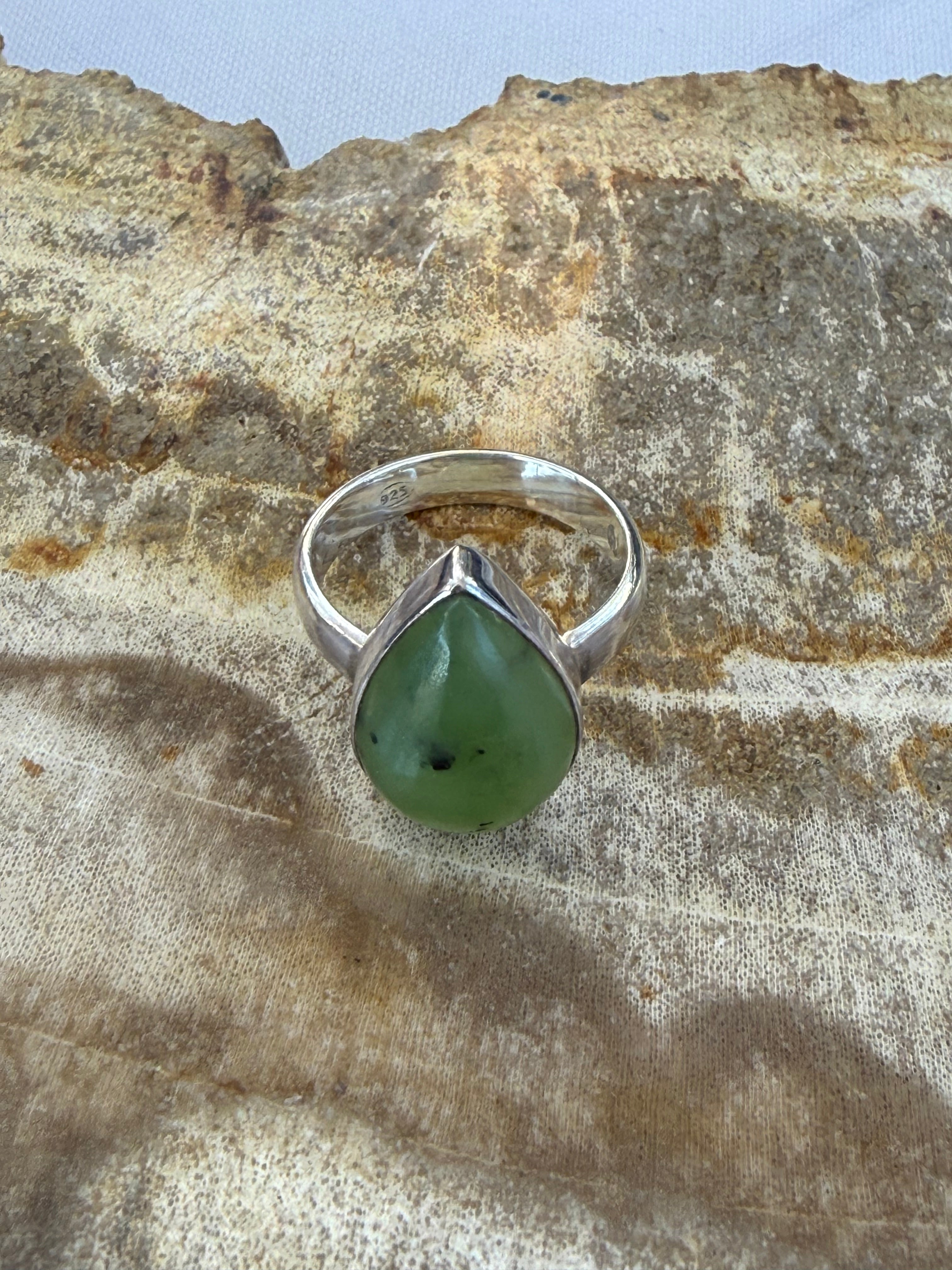 Nephrite Jade Ring 925 Sterling Silver Size 7.5 Crystal Wellness