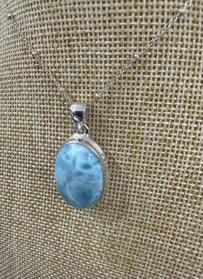 Larimar 925 Sterling Silver Pendant Crystal Wellness