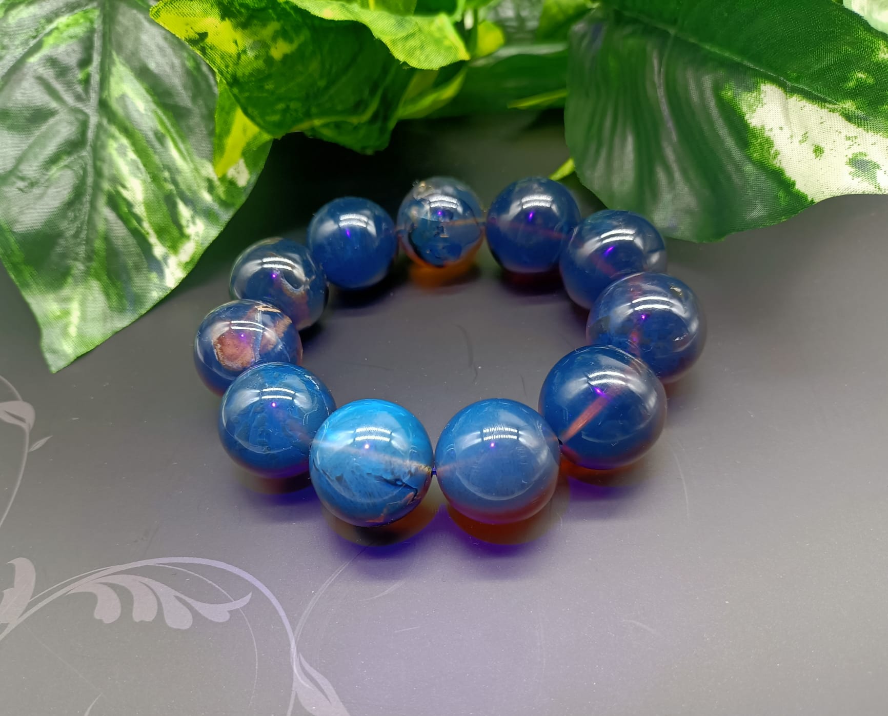 Genuine Sumatran Blue Amber 16mm Beads Bracelet RARE Crystal Wellness