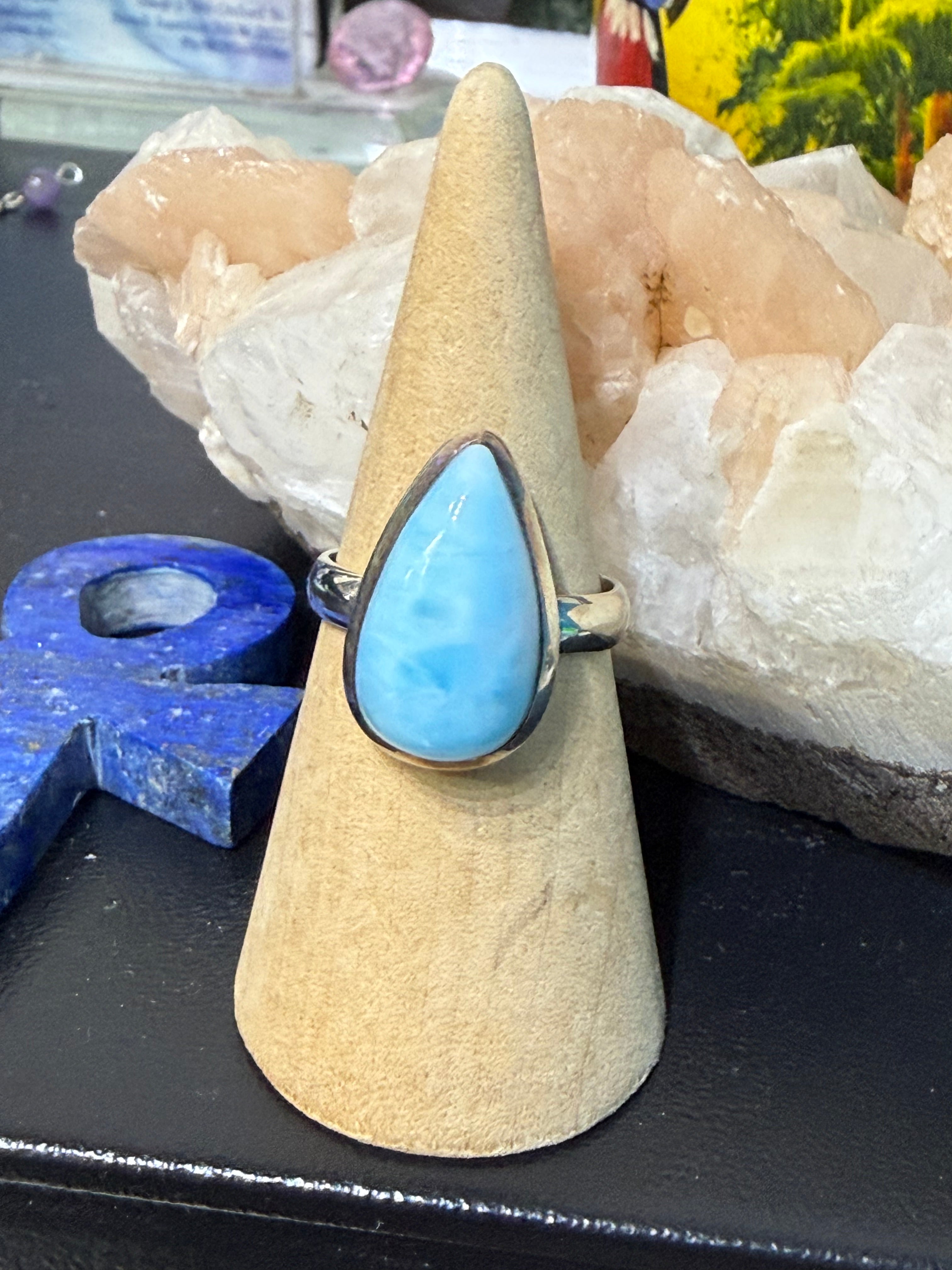 Larimar Ring, size 9 – Serenity, Communication & Divine Feminine Energy Crystal Wellness