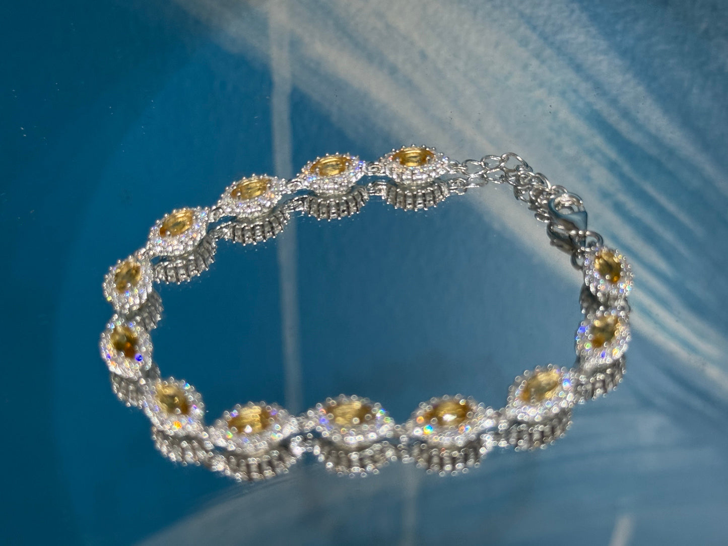 Citrine & Zircon Silver Bracelet, 19cm Crystal Wellness