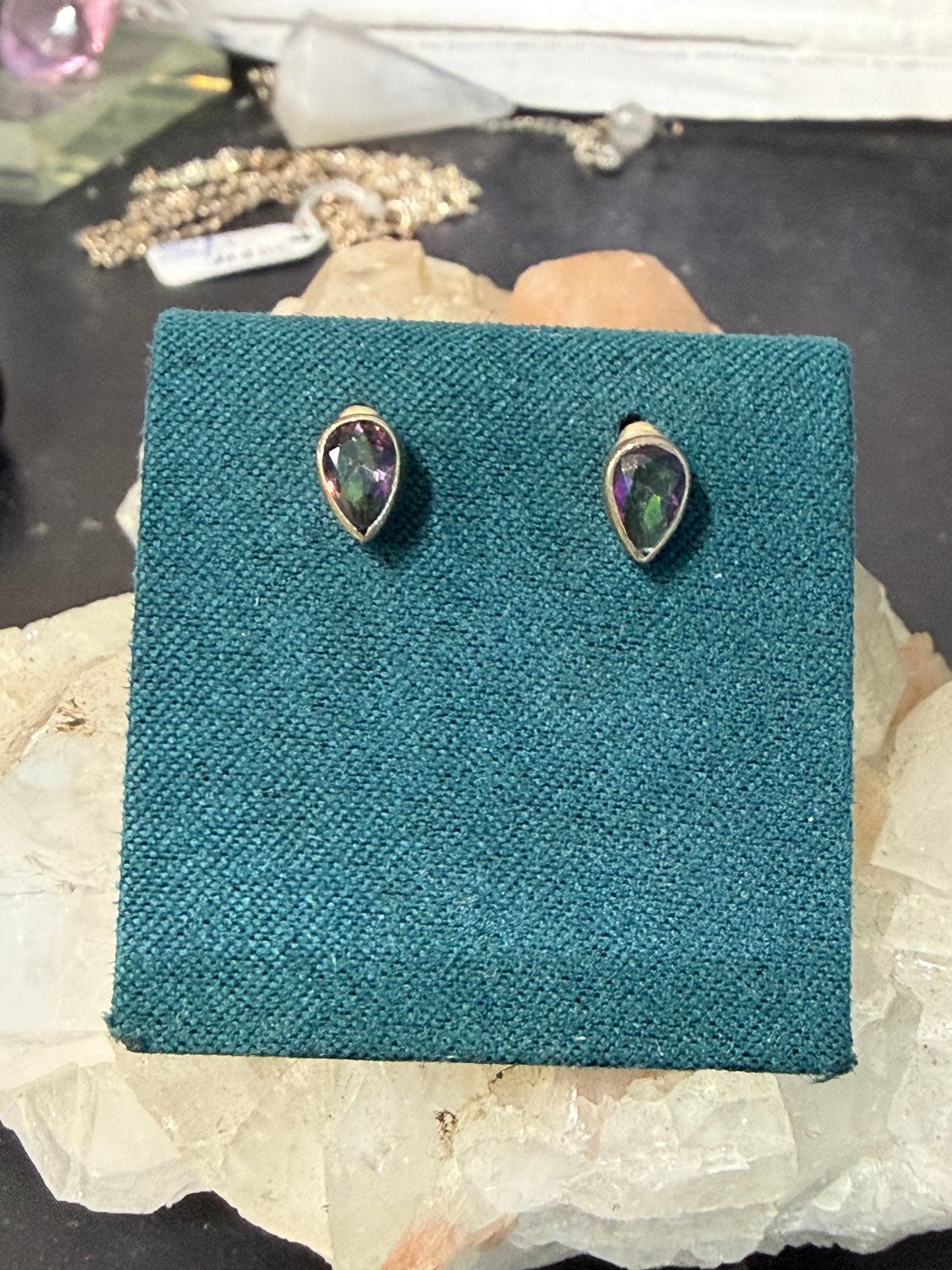 Mystic Topaz Stud Earrings – Transformation, Joy & Radiant Light,7mmx5mm Crystal Wellness