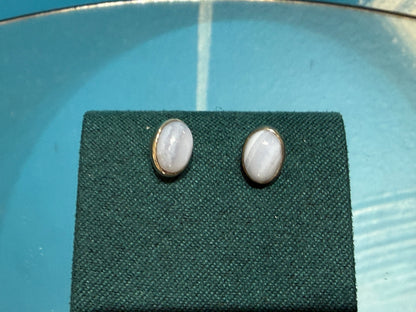 Blue Lace Agate Stud Earrings – Calm • Communication • Inner Peace, 8mmx4mm Crystal Wellness