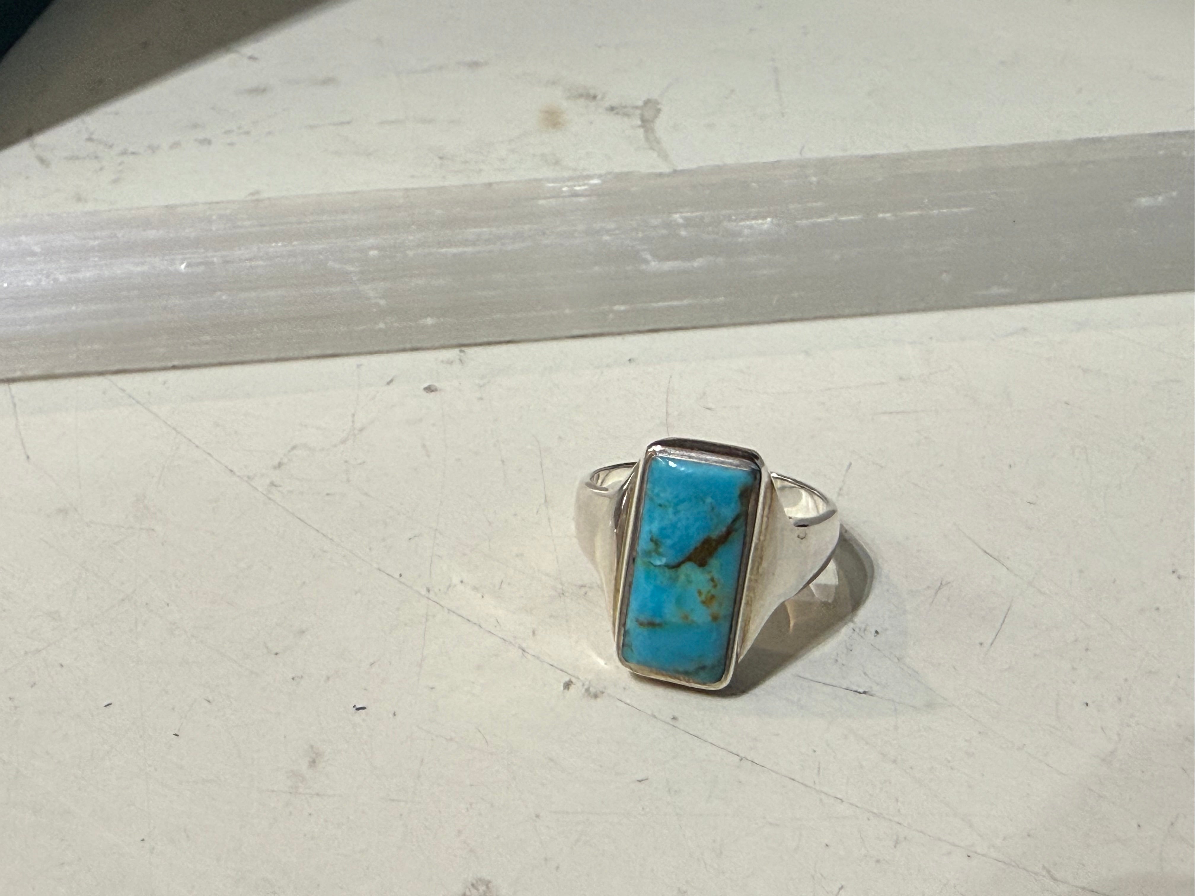 Blue Mohave Turquoise Sterling Silver Ring – Size 8 Stone of Expression & Inner Harmony Crystal Wellness
