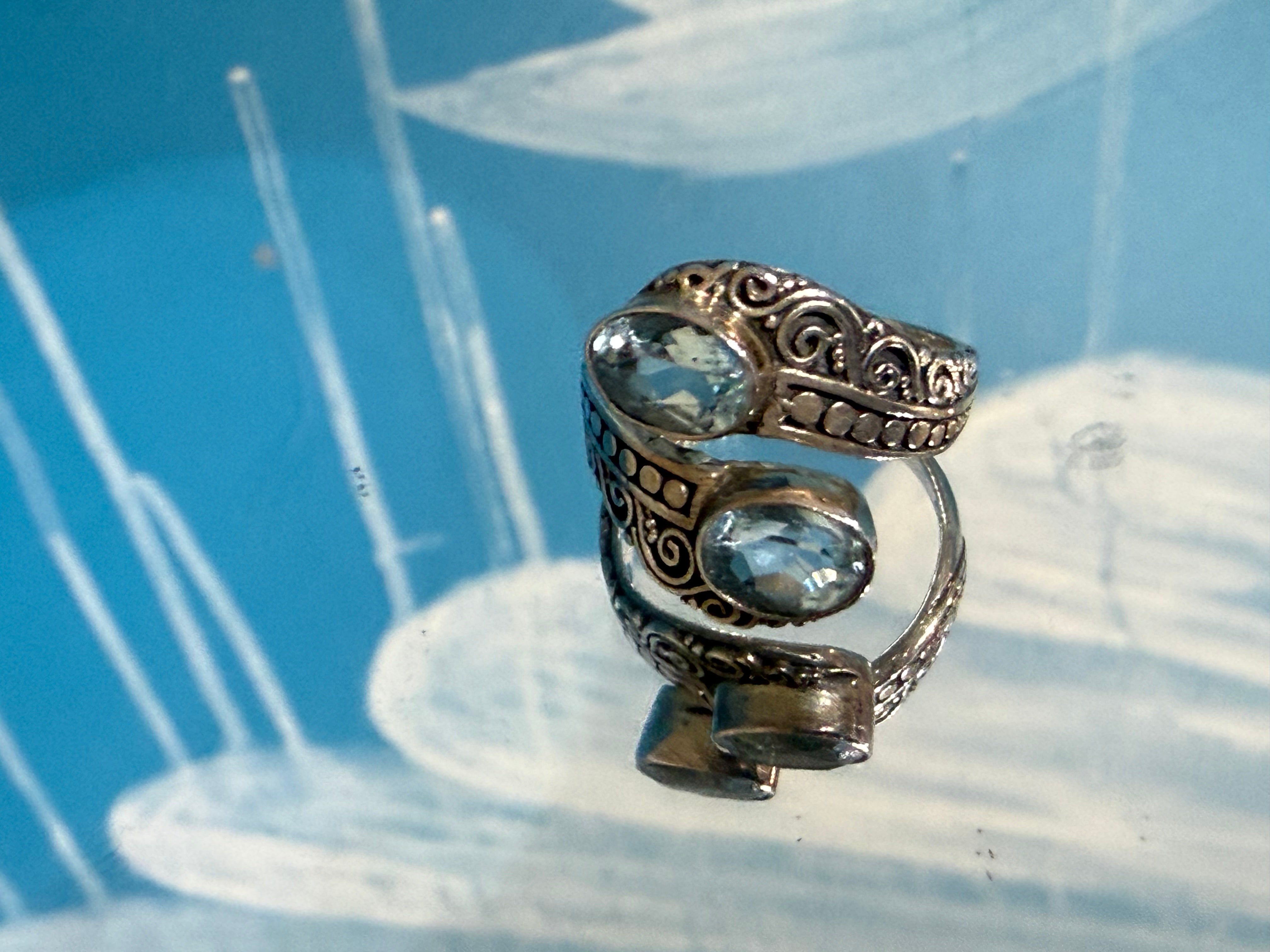 Blue Topaz Filigree Ring, size 5.5 — The Jewel of Clarity & Calm Crystal Wellness