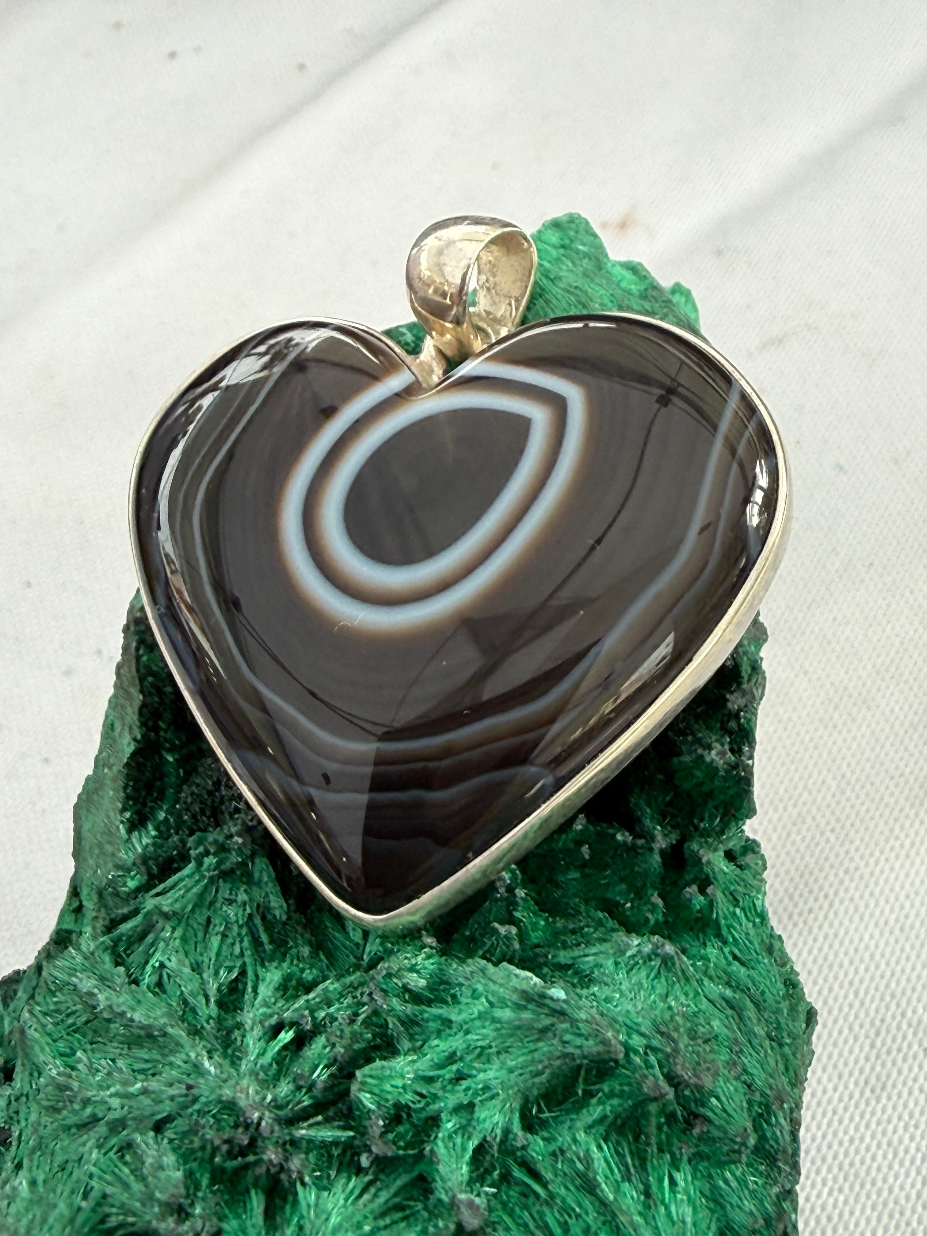 Black Banded Agate Silver Pendant 35mmx35mm Crystal Wellness