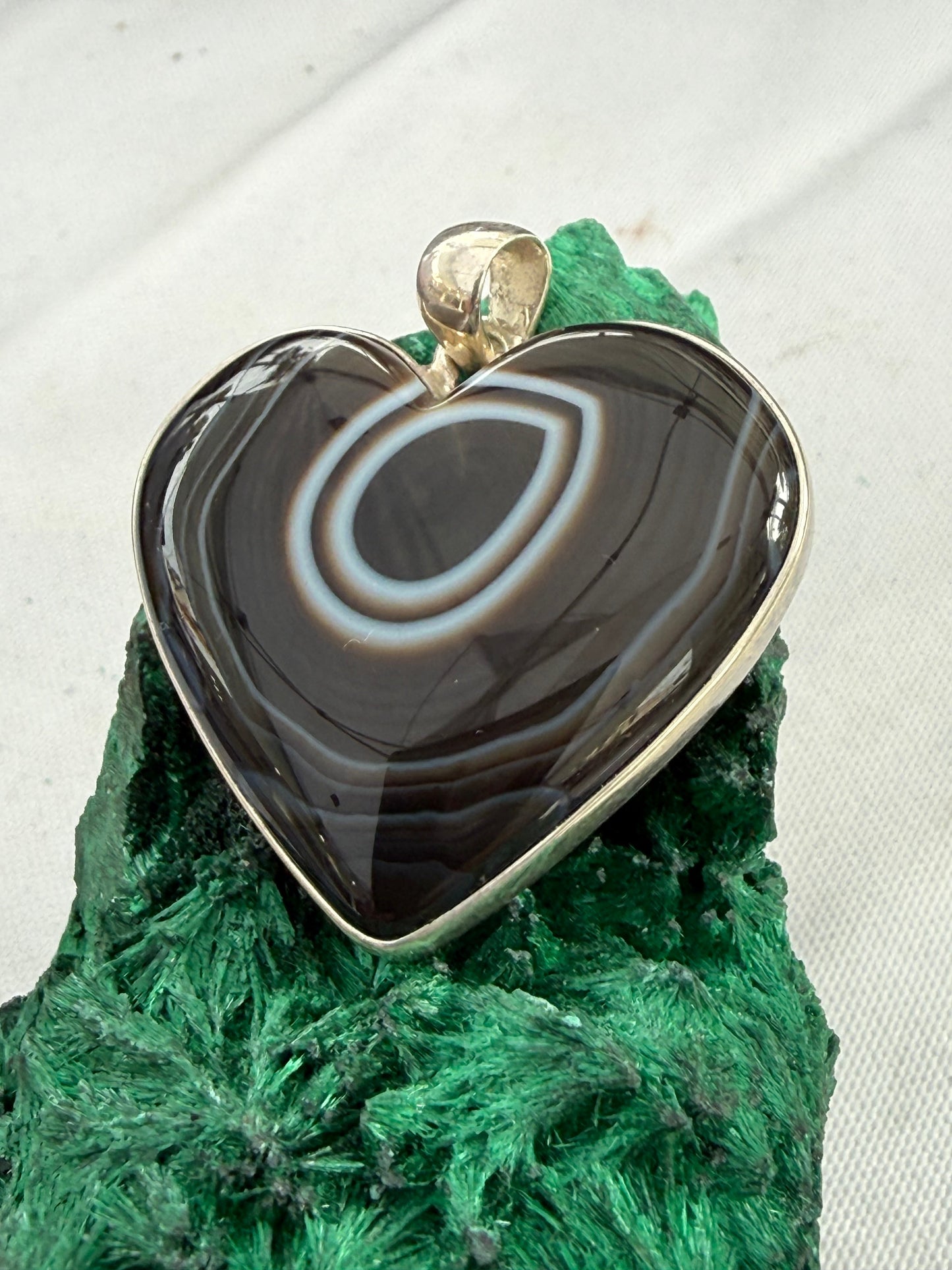 Black Banded Agate Silver Pendant 35mmx35mm Crystal Wellness