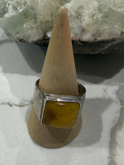 Butterscotch Amber Men’s Silver Ring – Size 11 Crystal Wellness
