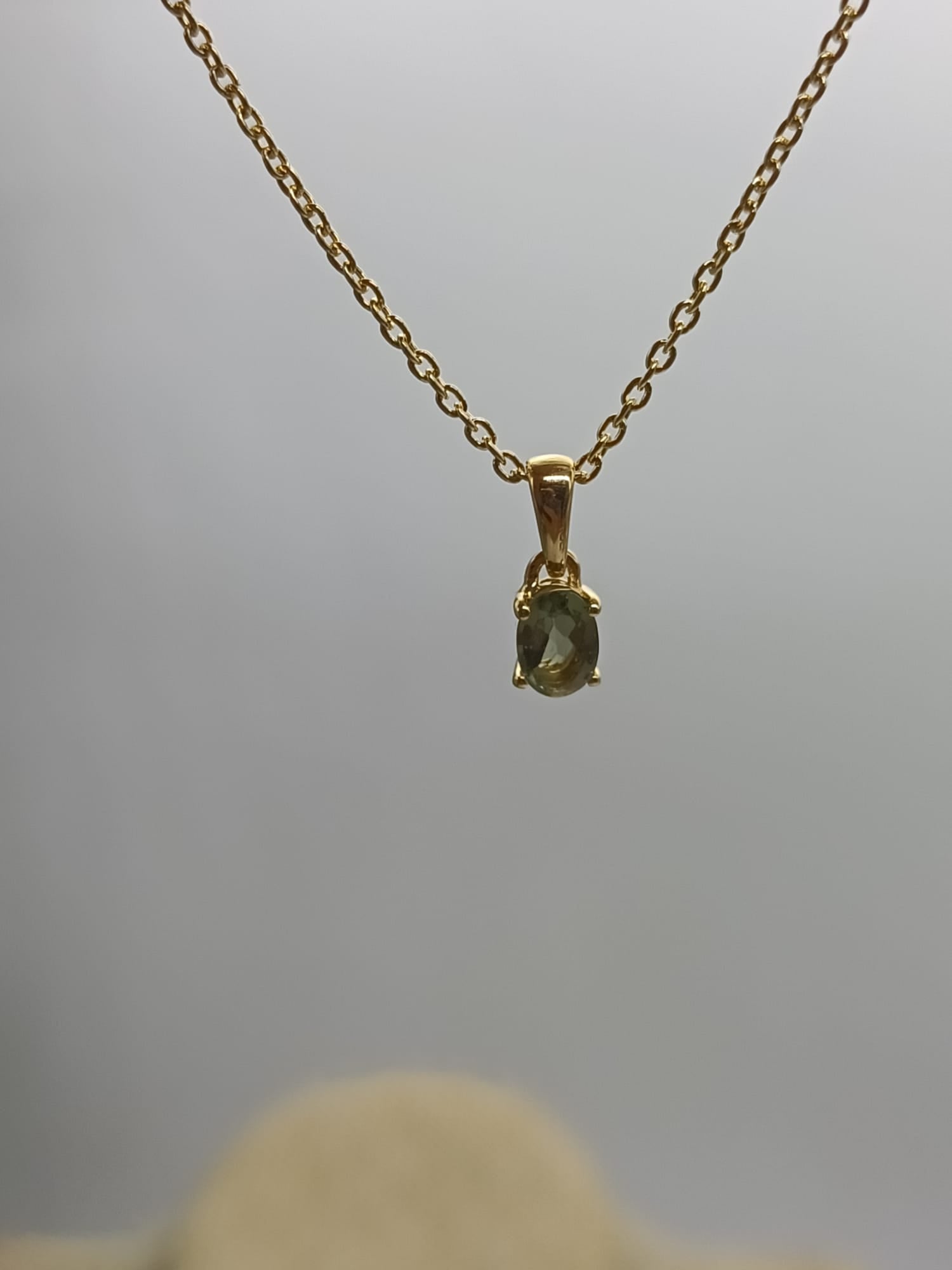 Authentic Moldavite Cab Oval 18ct Gold Vermeil Pendant - Gold Vermeil Chain Included Crystal Wellness