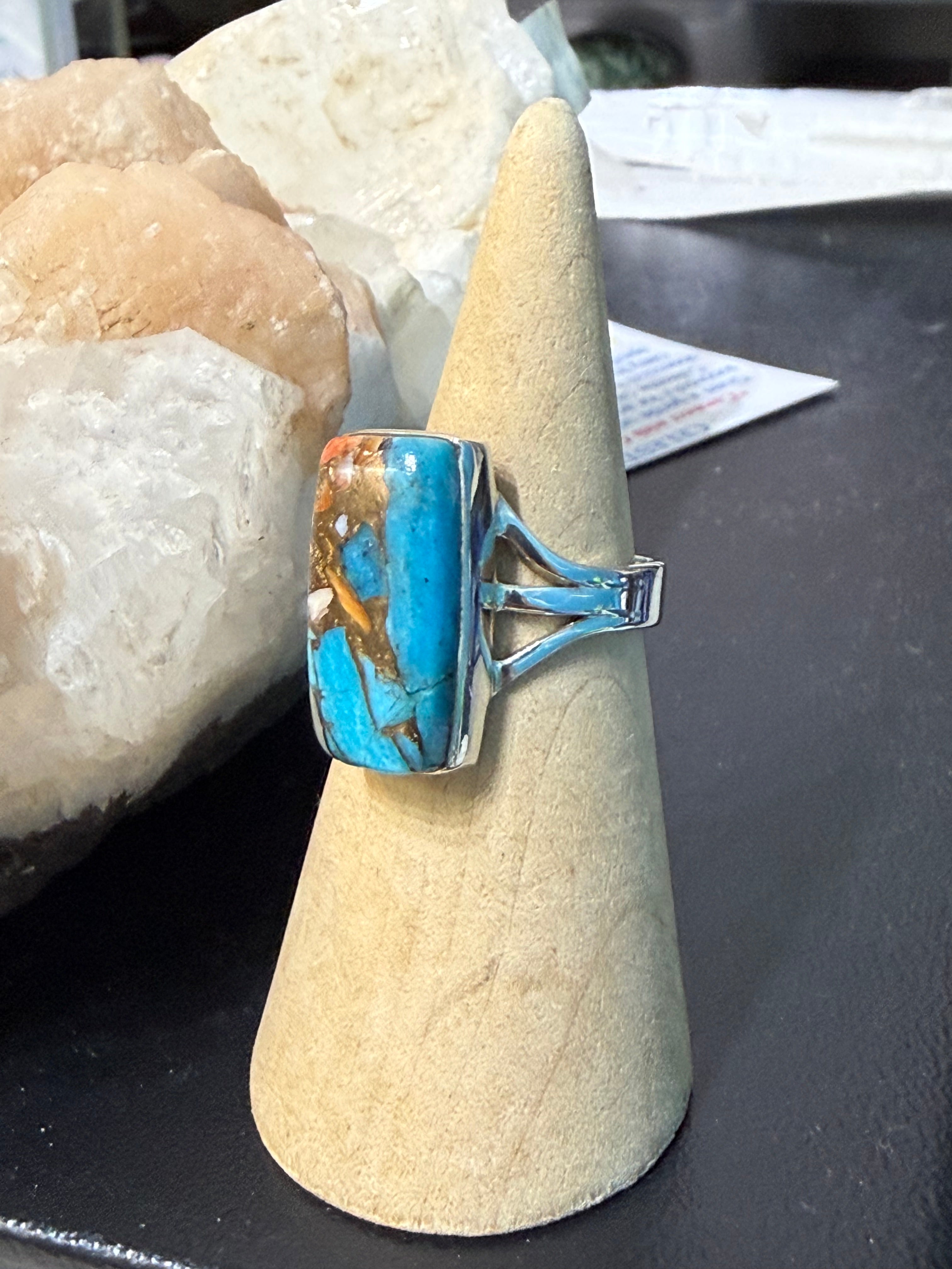Spiny Oyster Turquoise Ring, size 7 Crystal Wellness