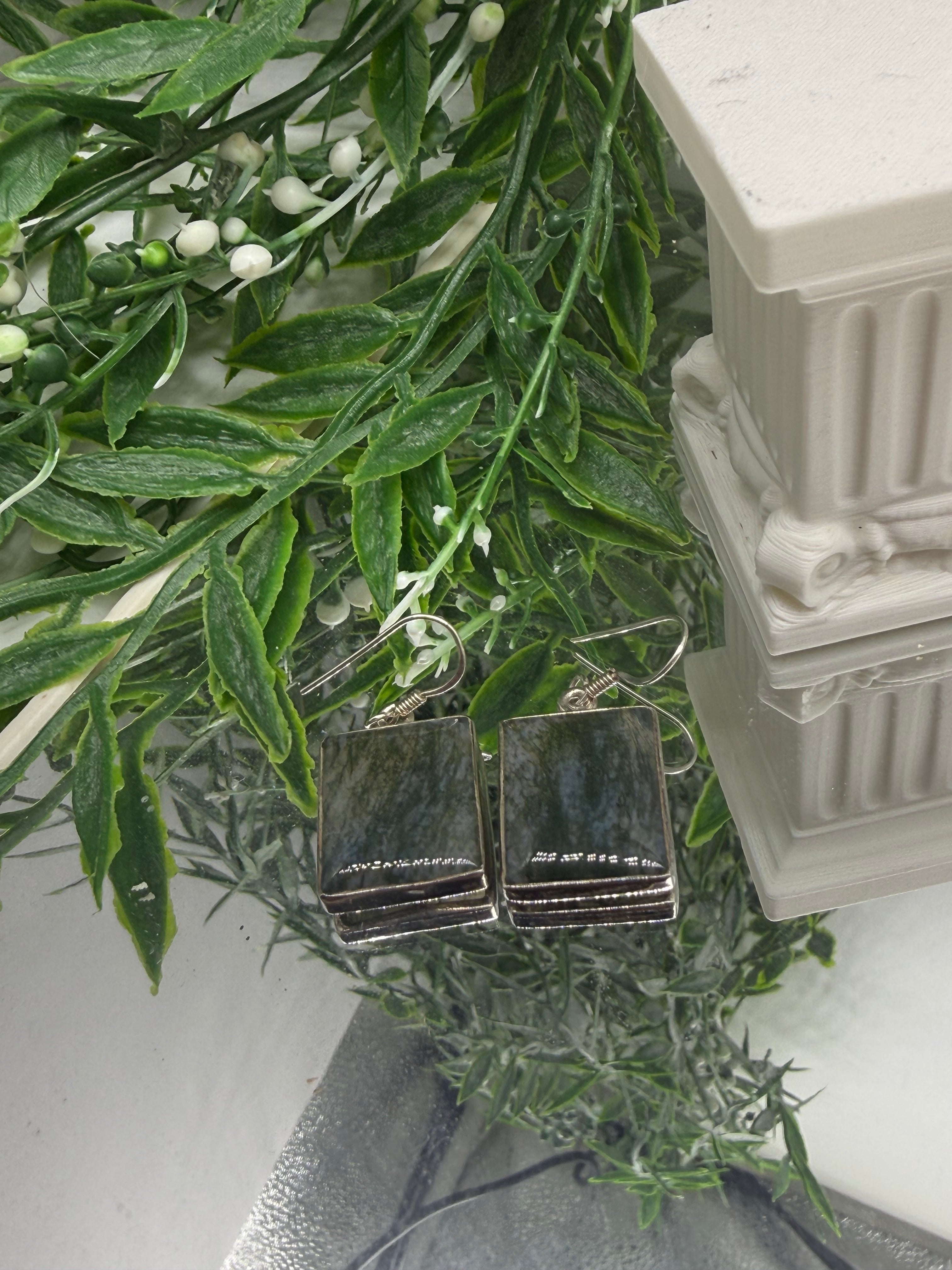 Moss Agate Sterling Silver (92.5) Earrings Crystal Wellness
