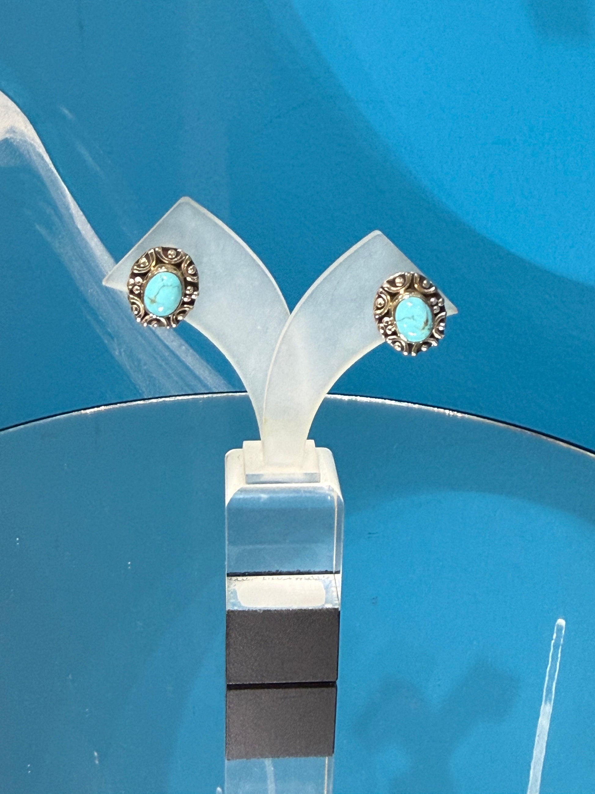 Turquoise Stud Earrings – Protection, Wisdom & Peace, 15mmx11mm Crystal Wellness