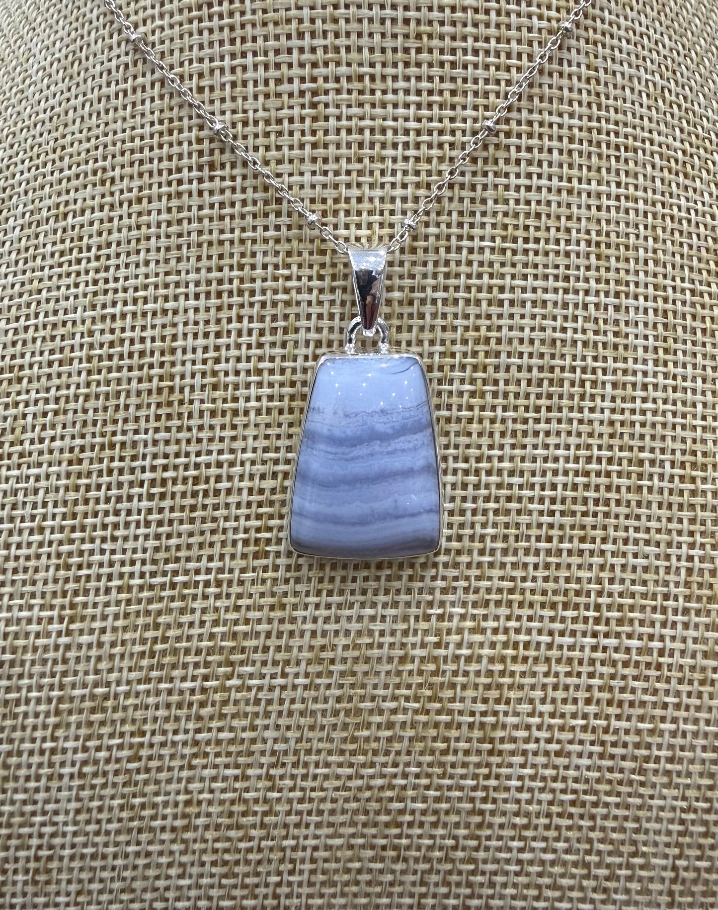 Blue Lace Agate Sterling Silver (92.5) Pendant Tabular Shape – 22x16mm Crystal Wellness