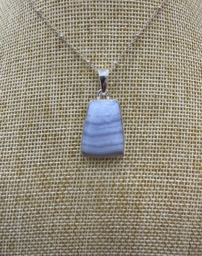 Blue Lace Agate Sterling Silver (92.5) Pendant Tabular Shape – 22x16mm Crystal Wellness