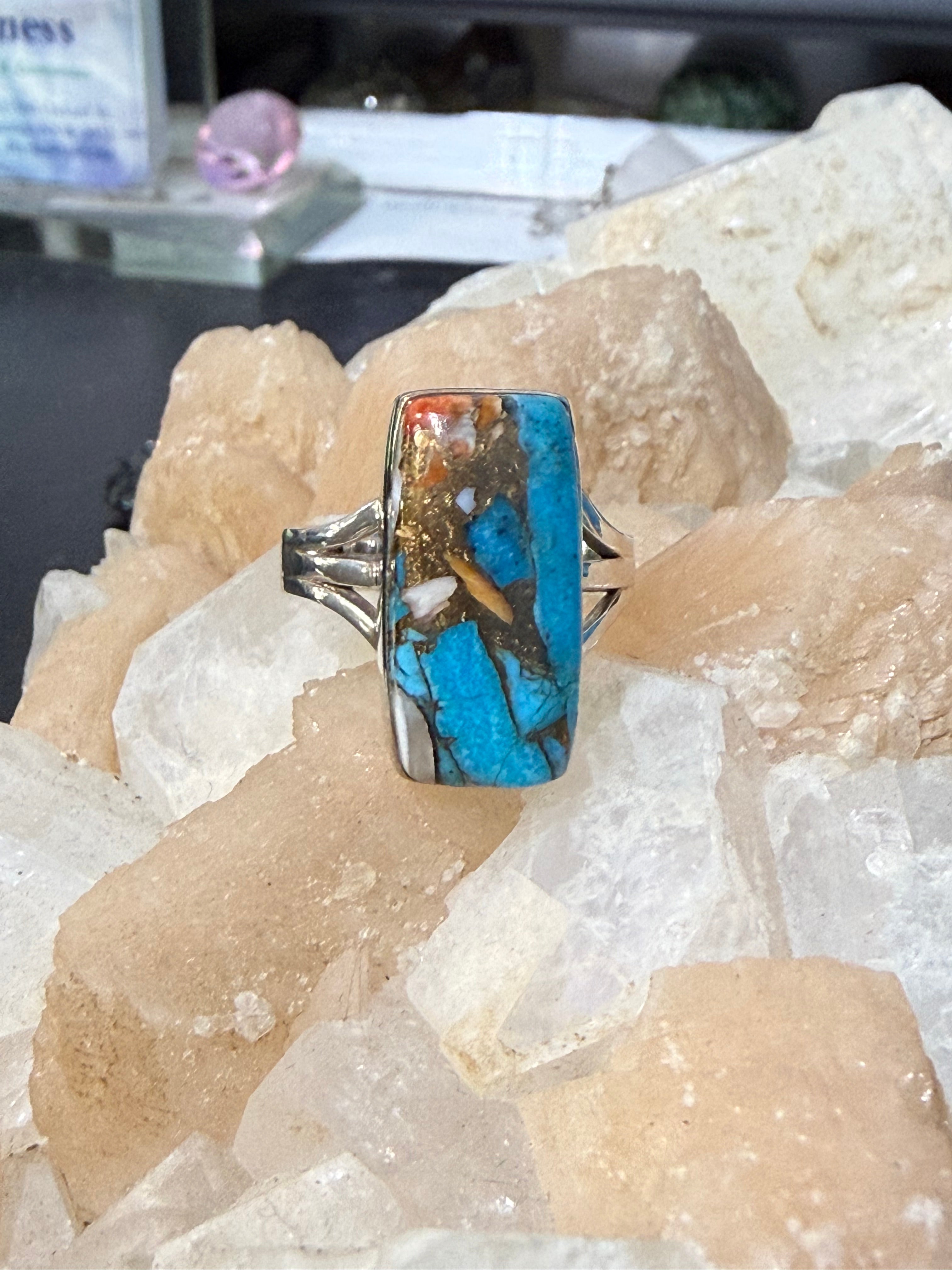 Spiny Oyster Turquoise Ring, size 7 Crystal Wellness