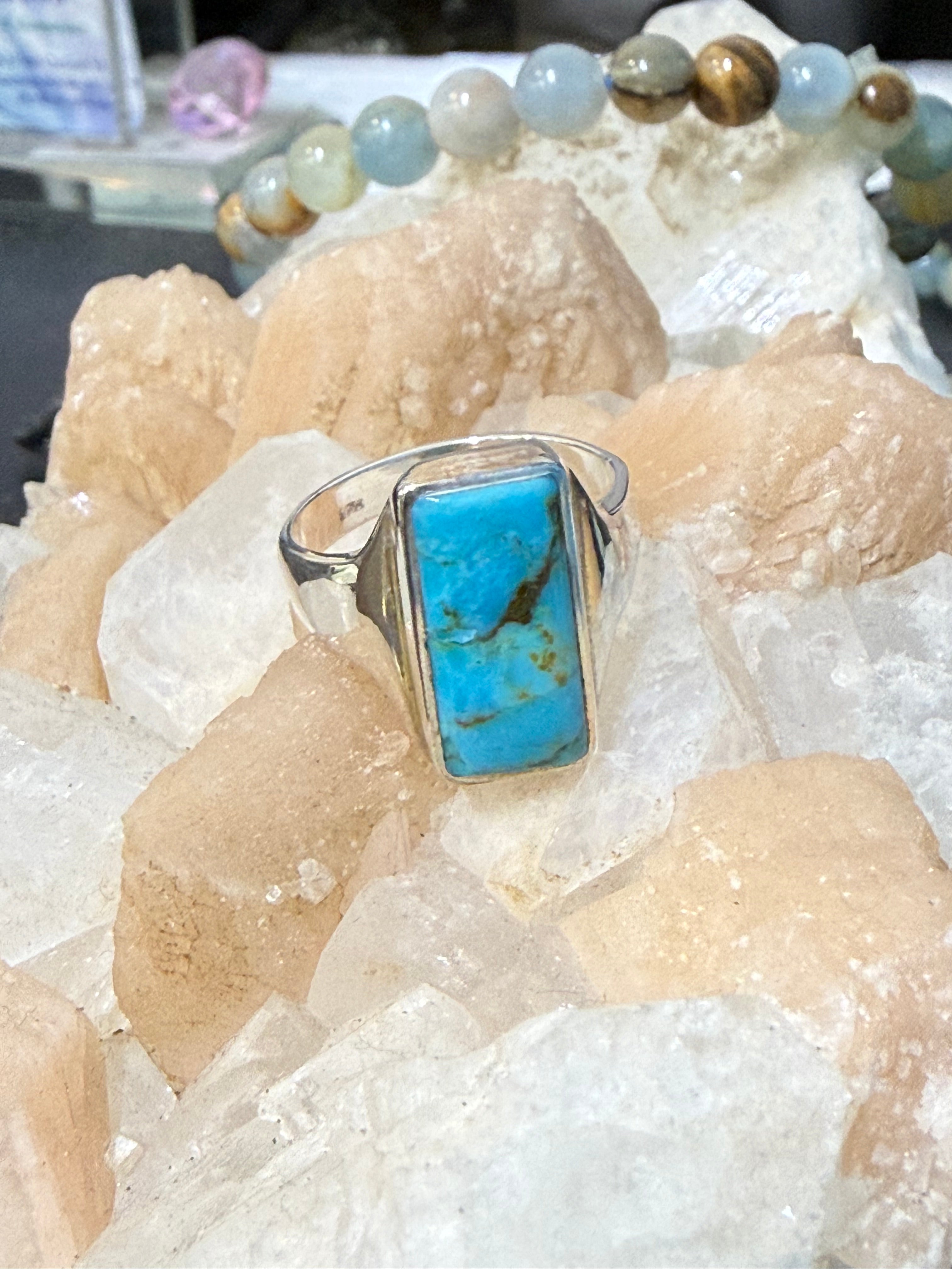 Blue Mohave Turquoise Sterling Silver Ring – Size 8 Stone of Expression & Inner Harmony Crystal Wellness