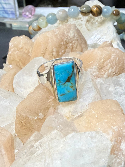 Blue Mohave Turquoise Sterling Silver Ring – Size 8 Stone of Expression & Inner Harmony Crystal Wellness
